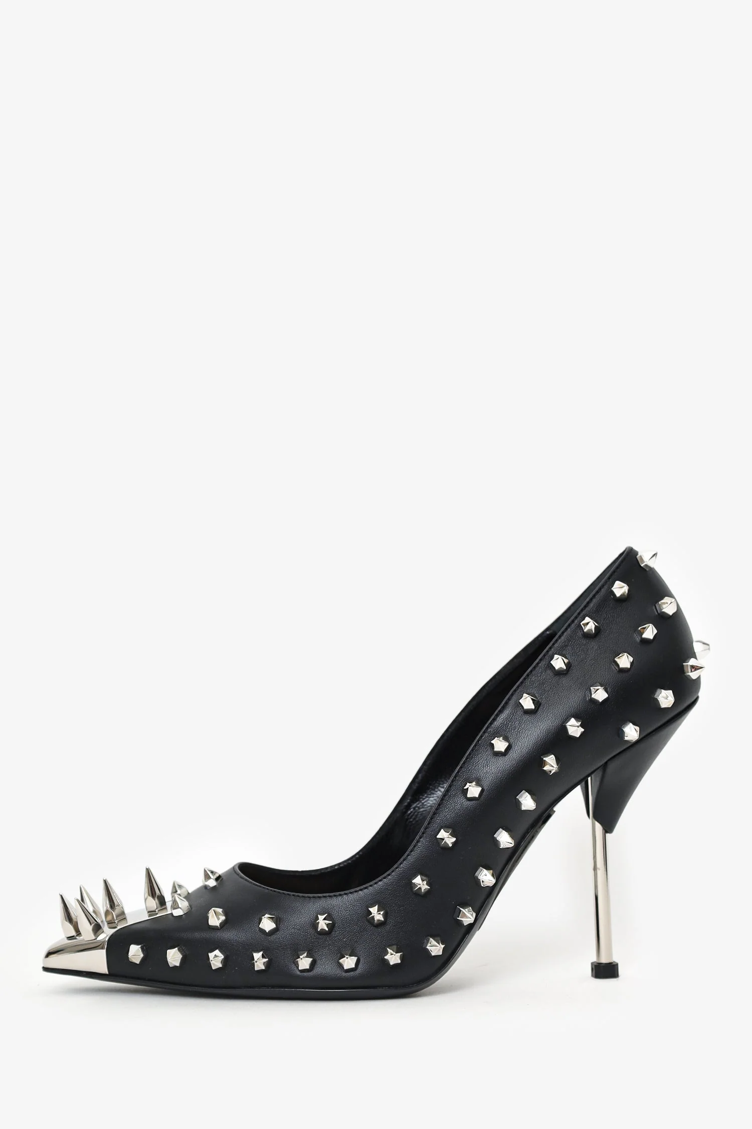 Alexander McQueen Black/Silver Spiked Pointed Heels Size 40 - Image 4