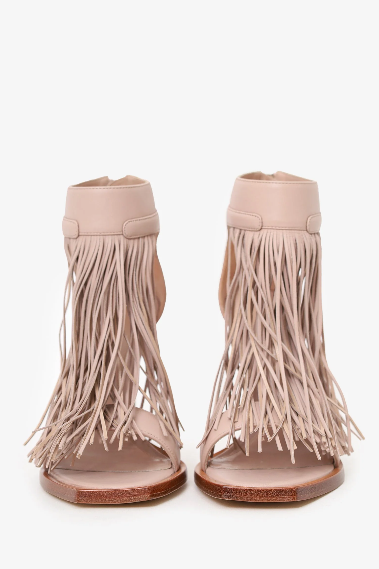 Alexander McQueen Nude Leather Fringe High Heel Sandals Size 37 - Image 3
