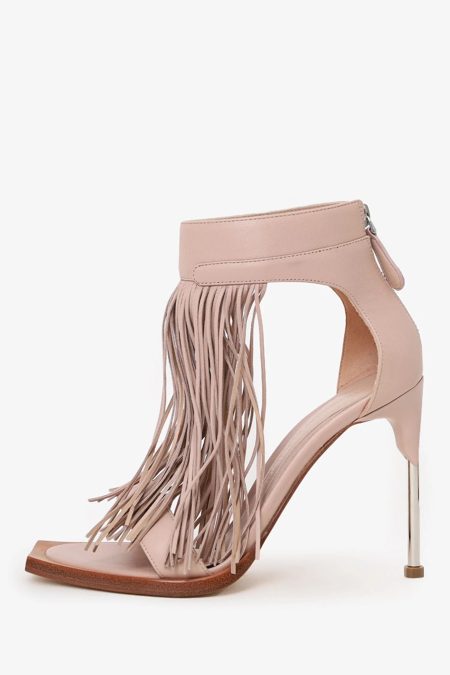 Alexander McQueen Nude Leather Fringe High Heel Sandals Size 37 - Image 4