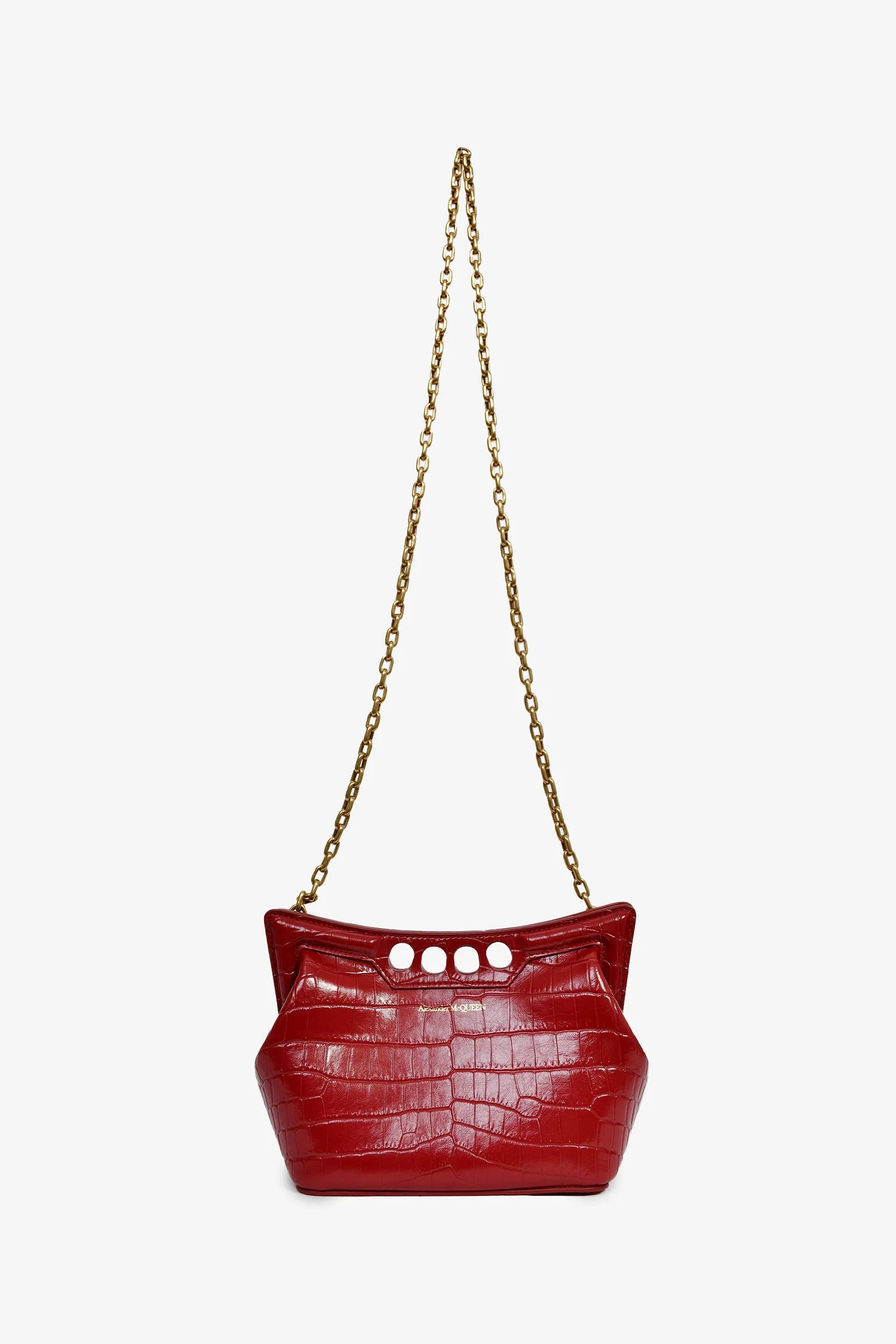 Alexander McQueen Red Croc Effect Leather Chain Crossbody - Image 7