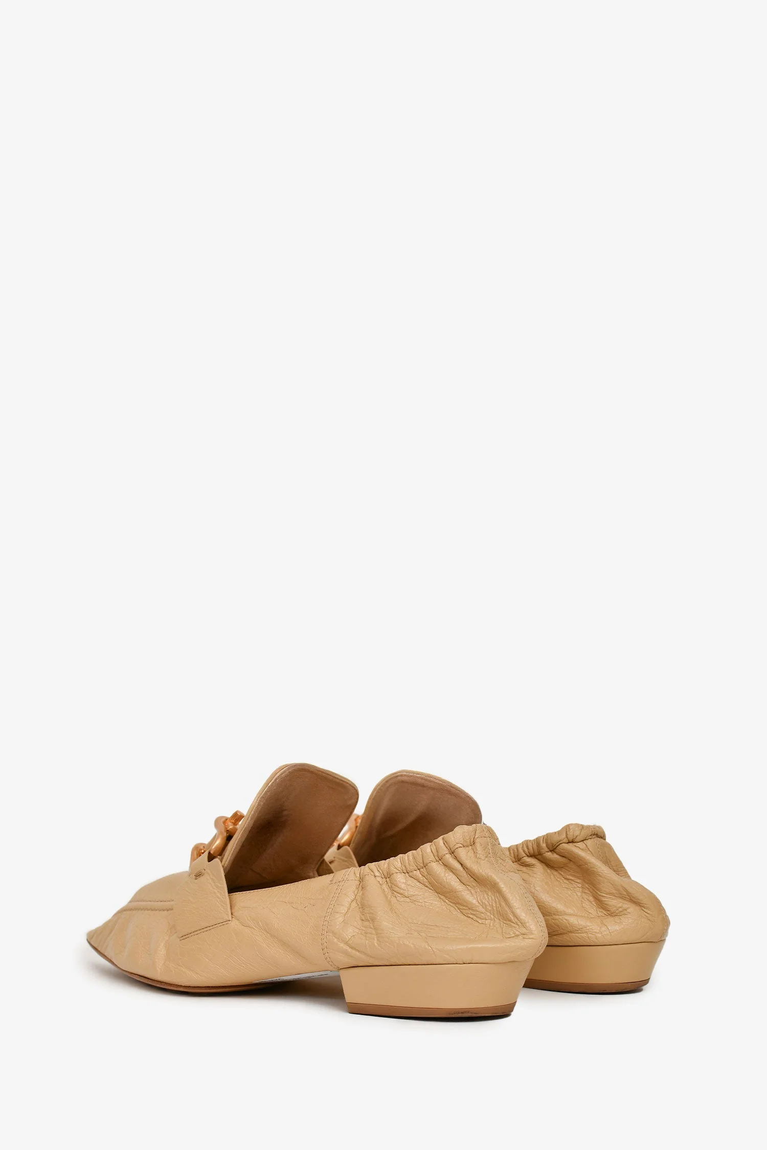 Bottega Veneta Beige Crankled Leather Pointed Toe Loafers Size 40 - Image 4