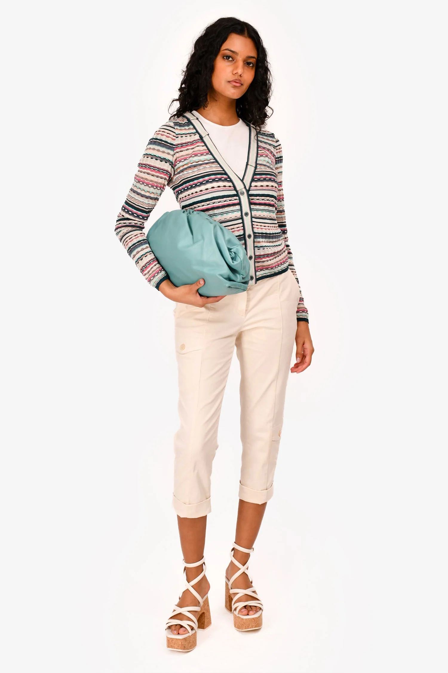 Bottega Veneta Teal Leather Large Classic Pouch - Image 4