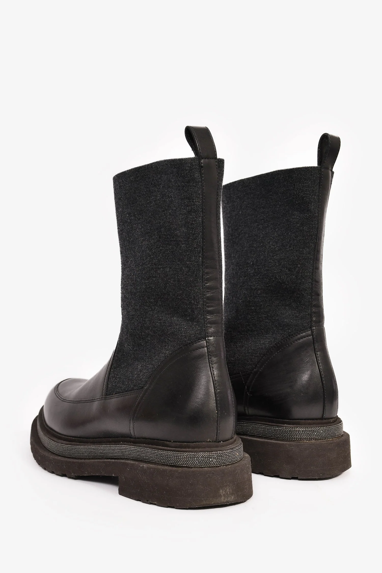 Brunello Cucinelli Black/Grey Beaded Chelsea Boot Size 39.5 - Image 5