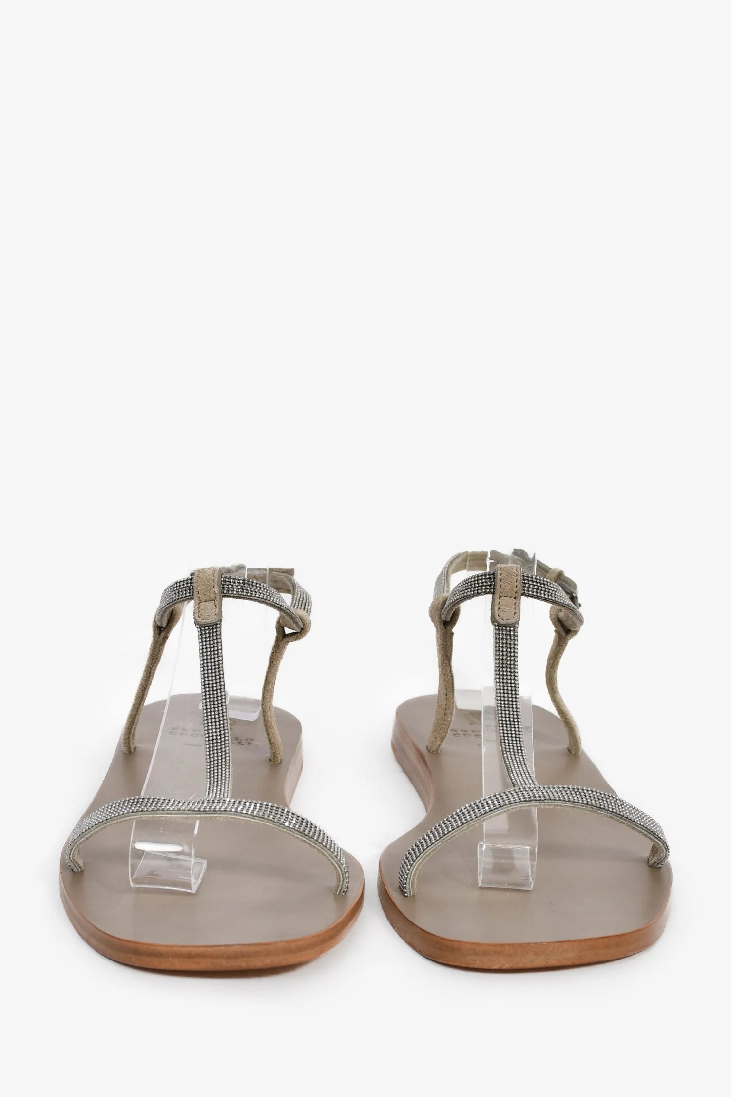 Brunello Cucinelli Brown Beaded T Strap Sandals Size 36 - Image 3