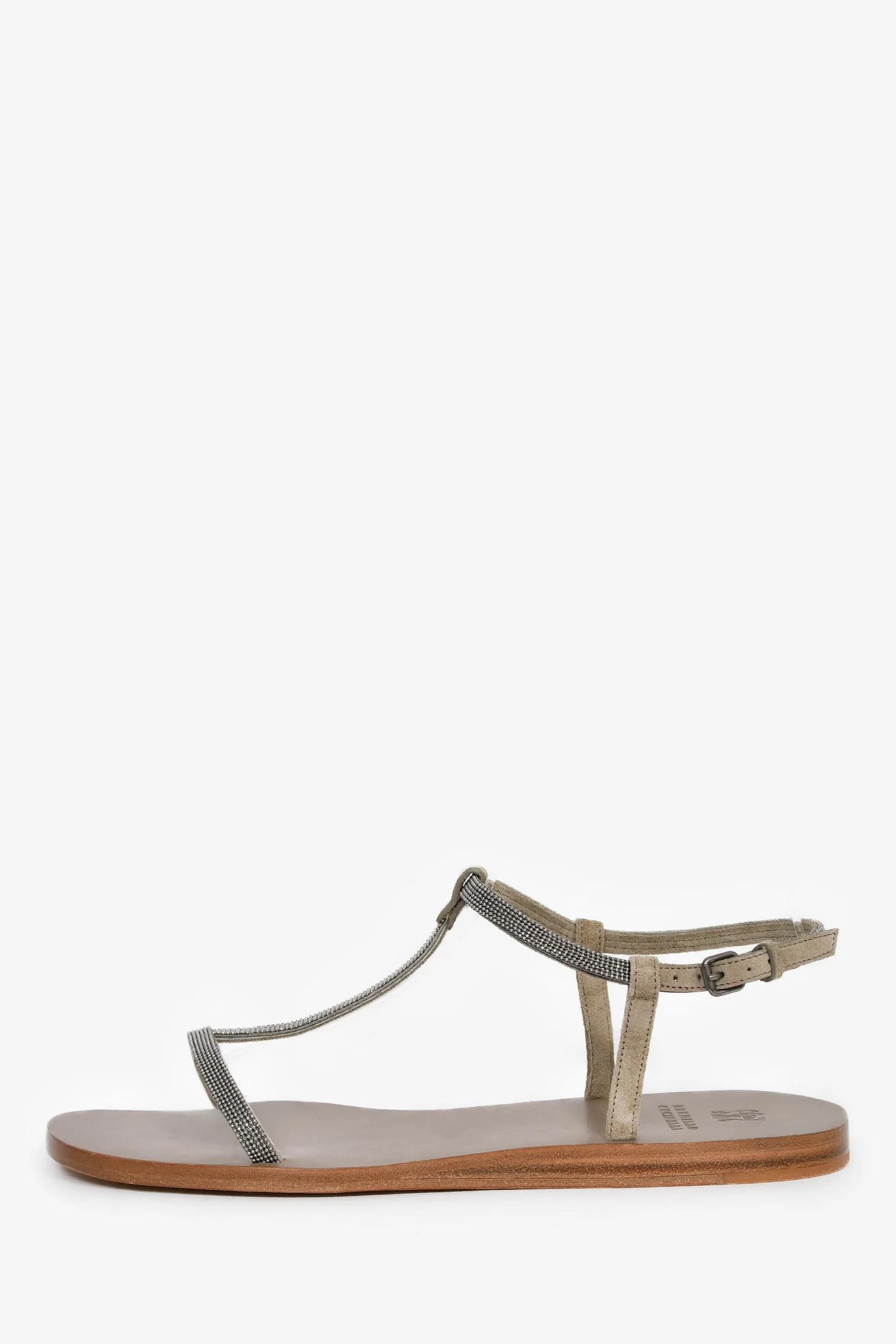 Brunello Cucinelli Brown Beaded T Strap Sandals Size 36 - Image 4