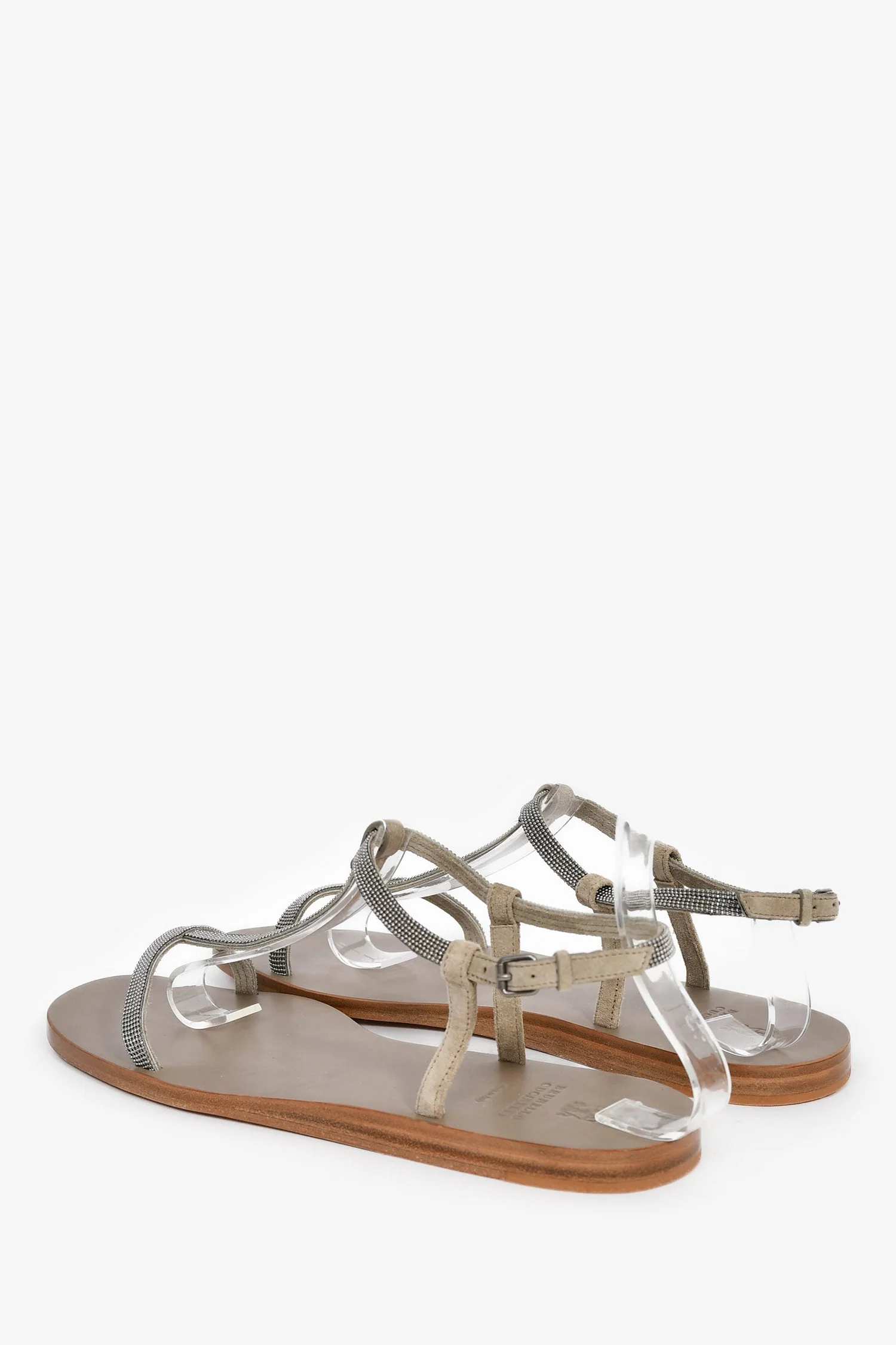 Brunello Cucinelli Brown Beaded T Strap Sandals Size 36 - Image 5