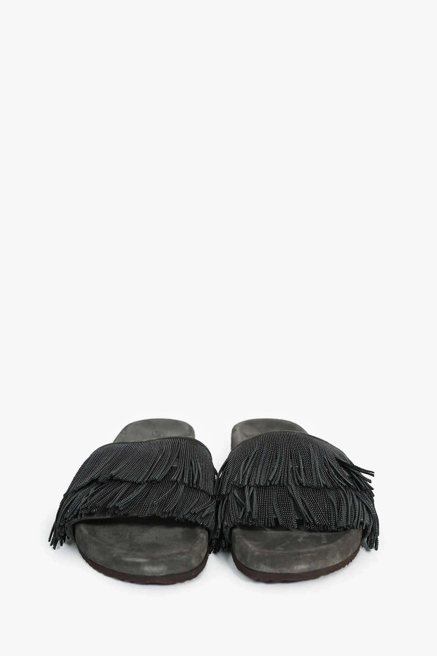 Brunello Cucinelli Grey Suede/Beaded Fringe Sandals Size 40 - Image 3