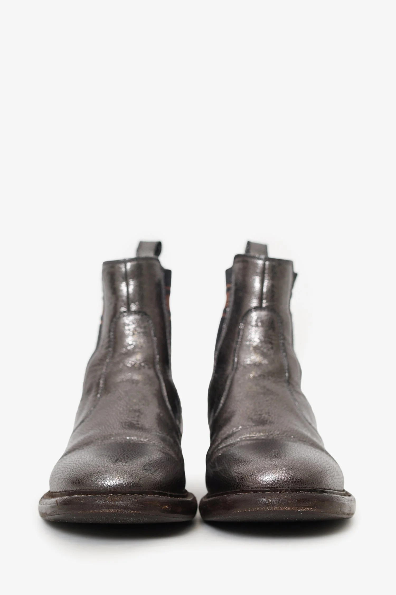 Brunello Cucinelli Silver Metallic Leather Chelsea Boots Size 39.5 - Image 3