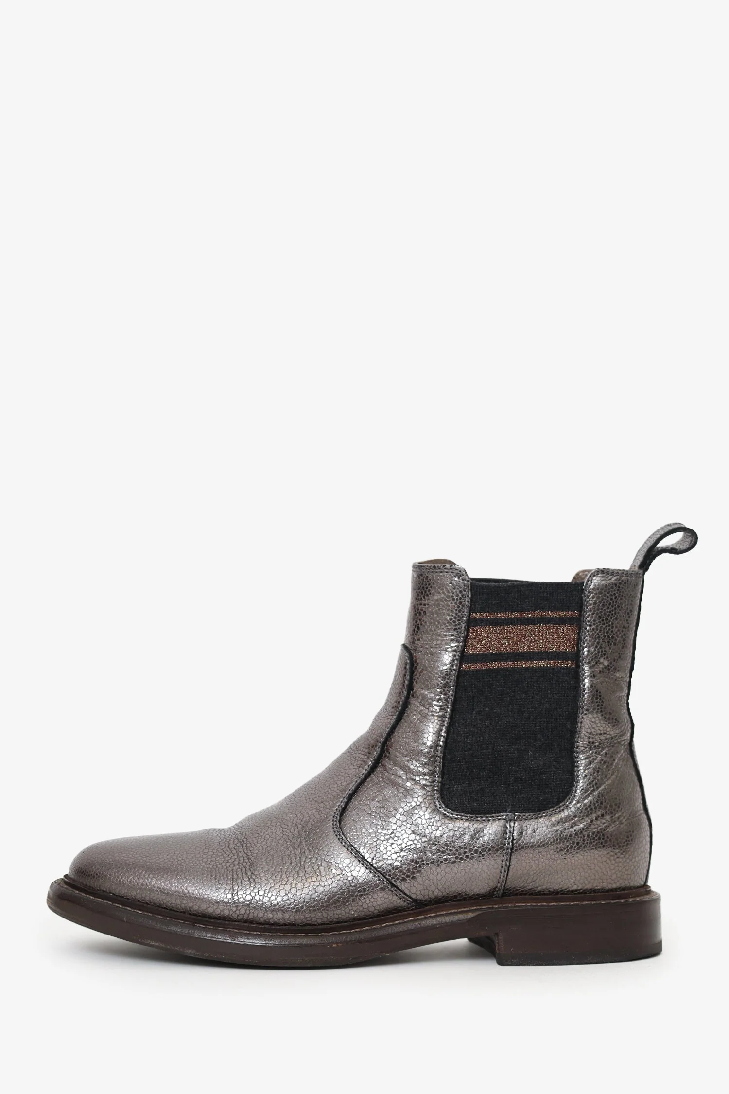 Brunello Cucinelli Silver Metallic Leather Chelsea Boots Size 39.5 - Image 5