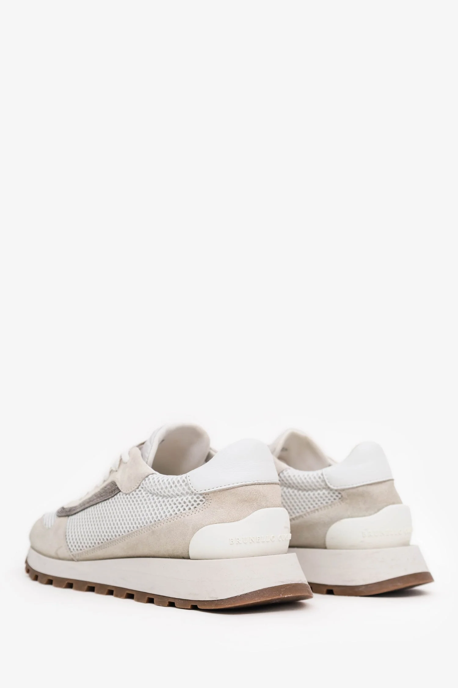 Brunello Cucinelli White Mesh/Suede Beaded Trim Sneakers Size 37 - Image 4