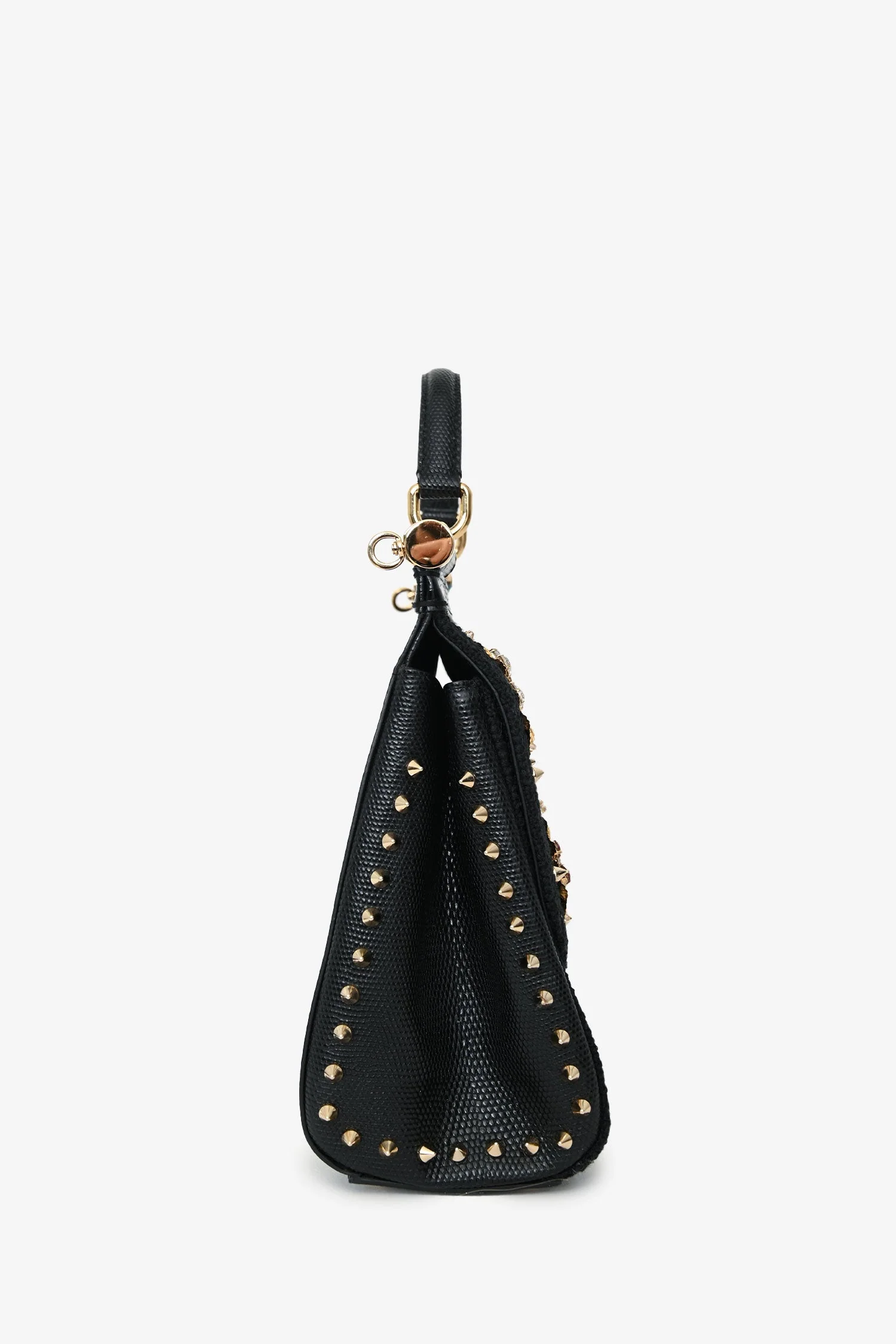 Dolce & Gabbana Black Floral Embroidered Sylvia Top Handle with Strap - Image 3