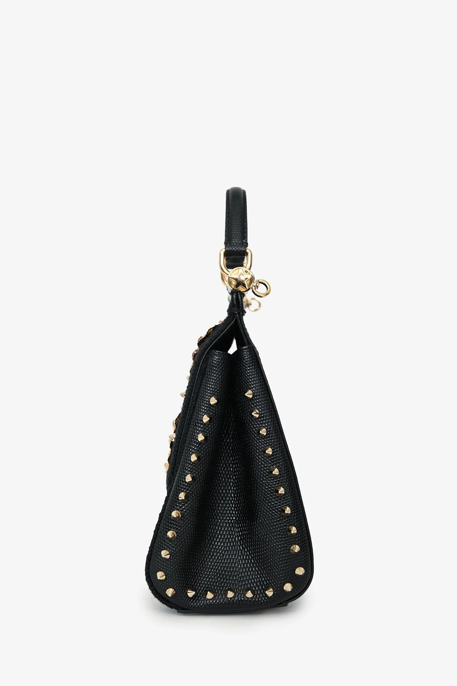 Dolce & Gabbana Black Floral Embroidered Sylvia Top Handle with Strap - Image 4