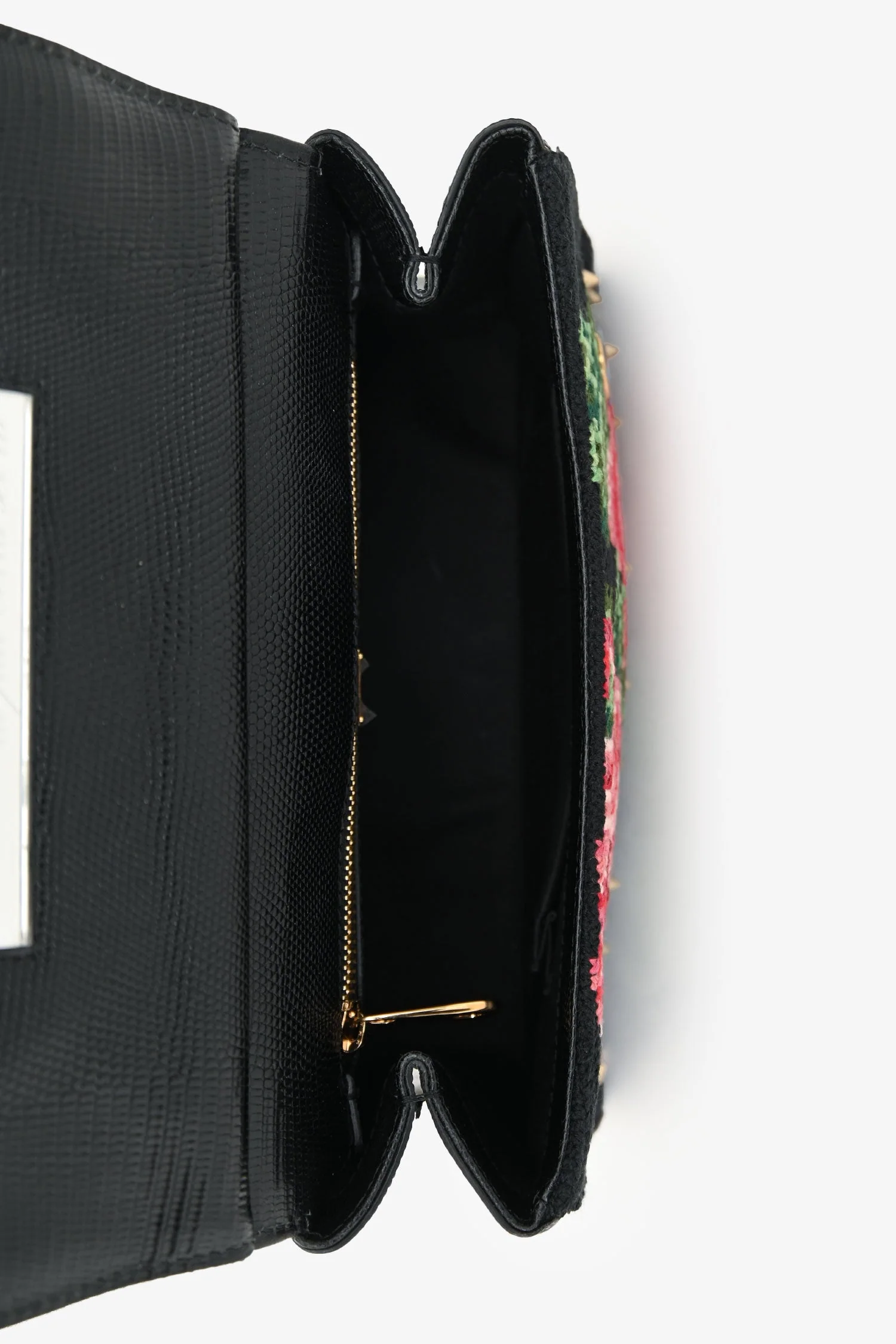 Dolce & Gabbana Black Floral Embroidered Sylvia Top Handle with Strap - Image 6