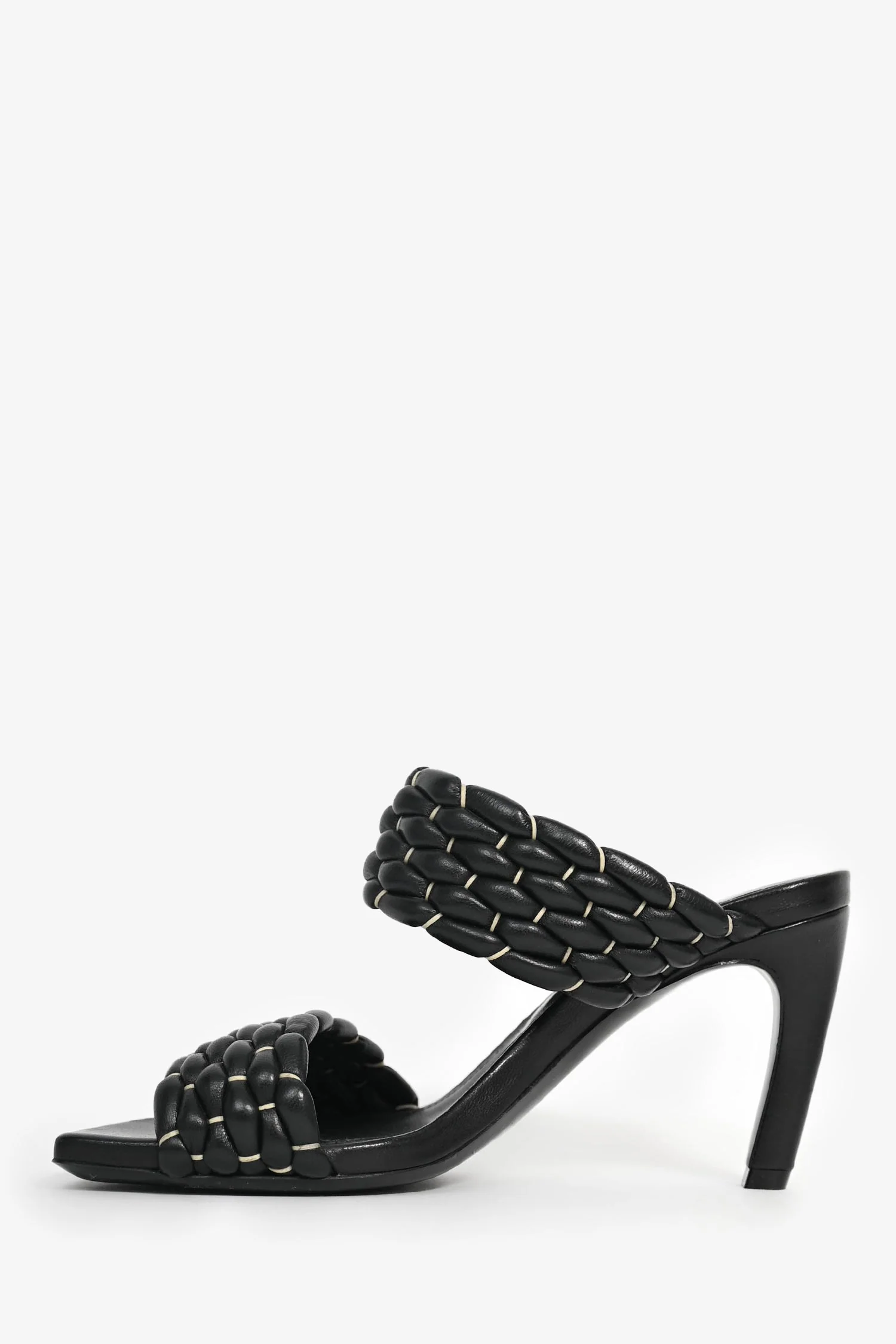 Dries Van Noten Black Woven Leather Heeled Mules Size 36 - Image 4