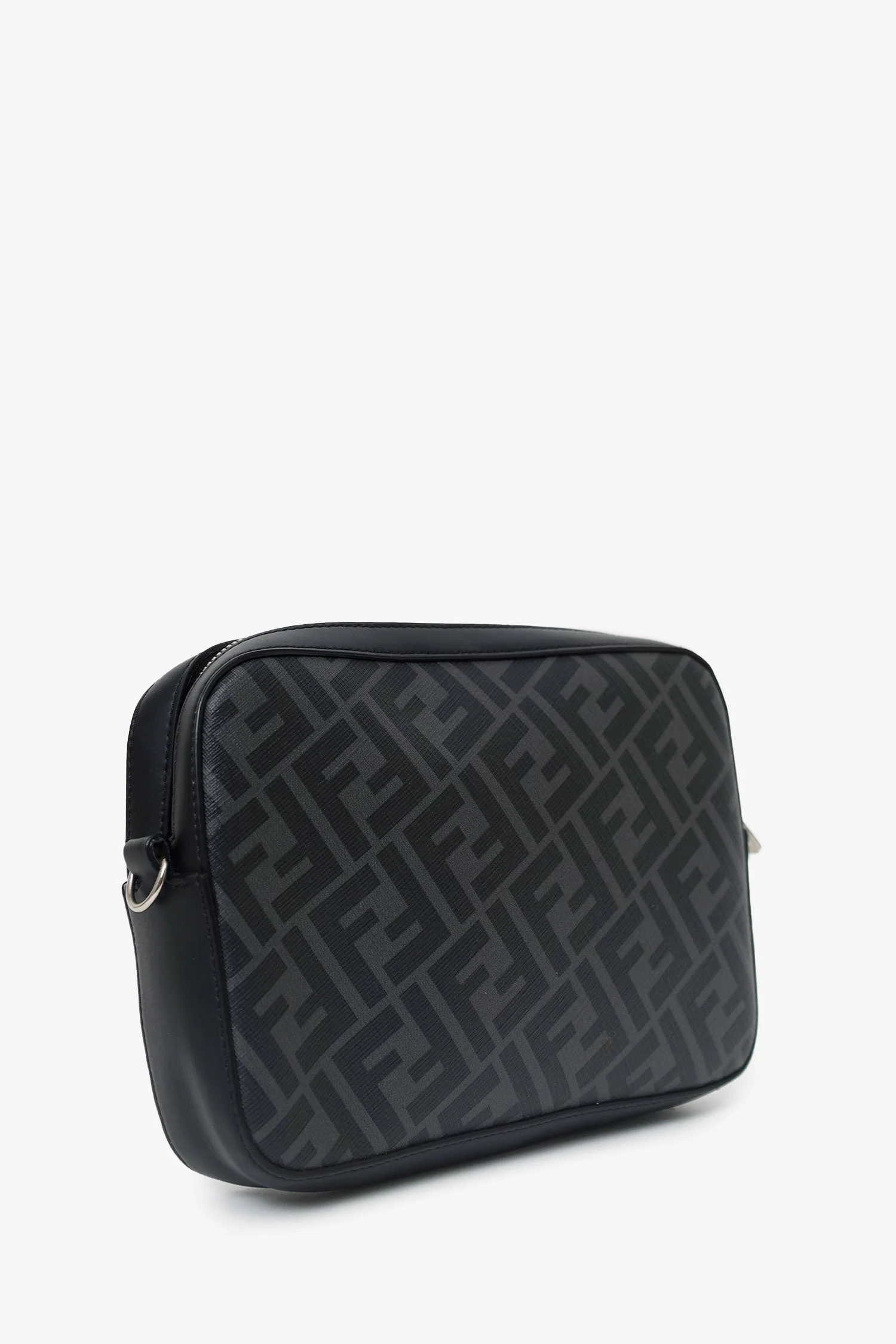 Fendi Black Vitello Liberty Leather Grey FF Canvas Diagonal Camera Case - Image 3