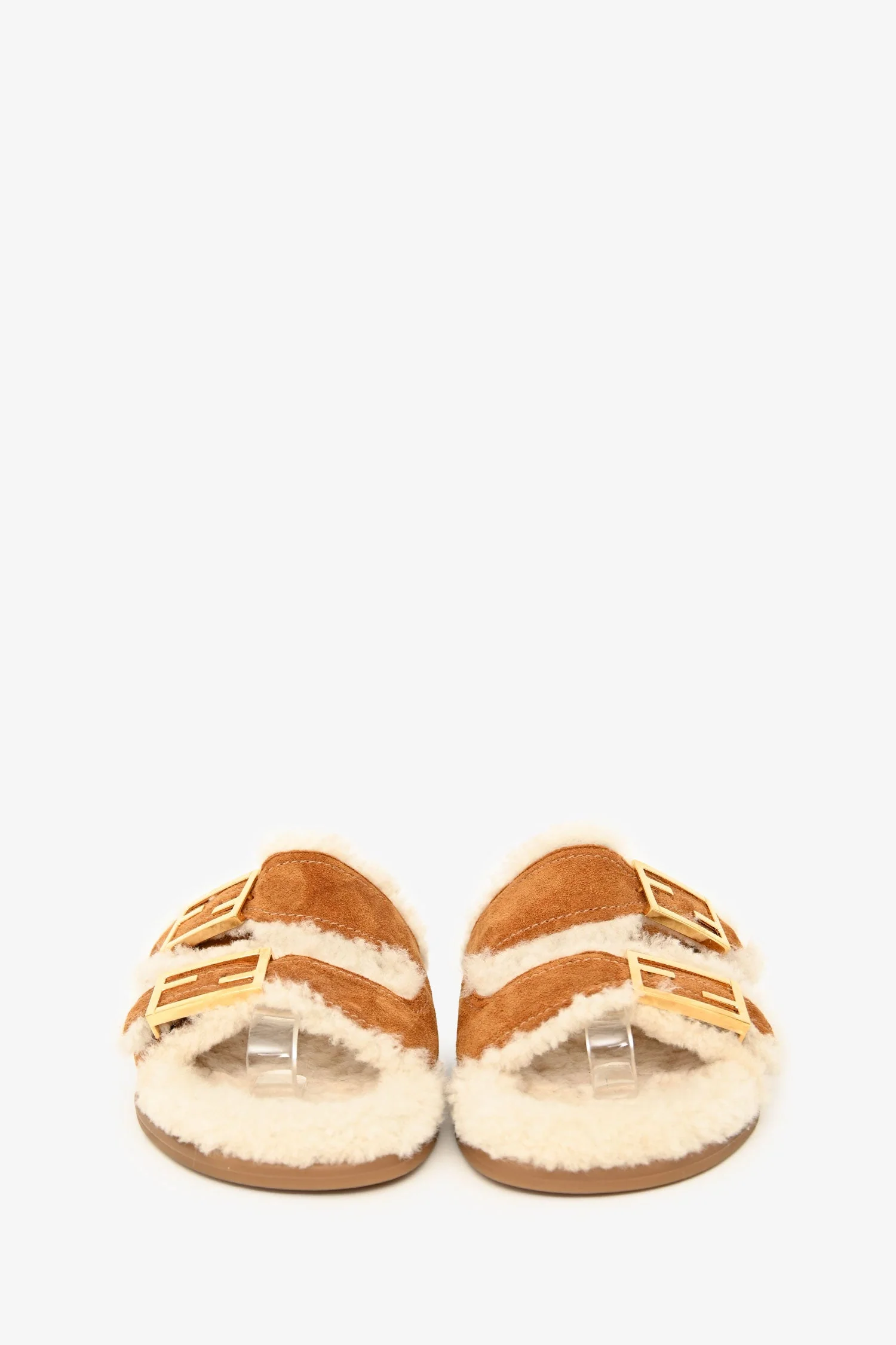 Fendi Brown Suede Shearling Buckle Slides Size 37 - Image 3