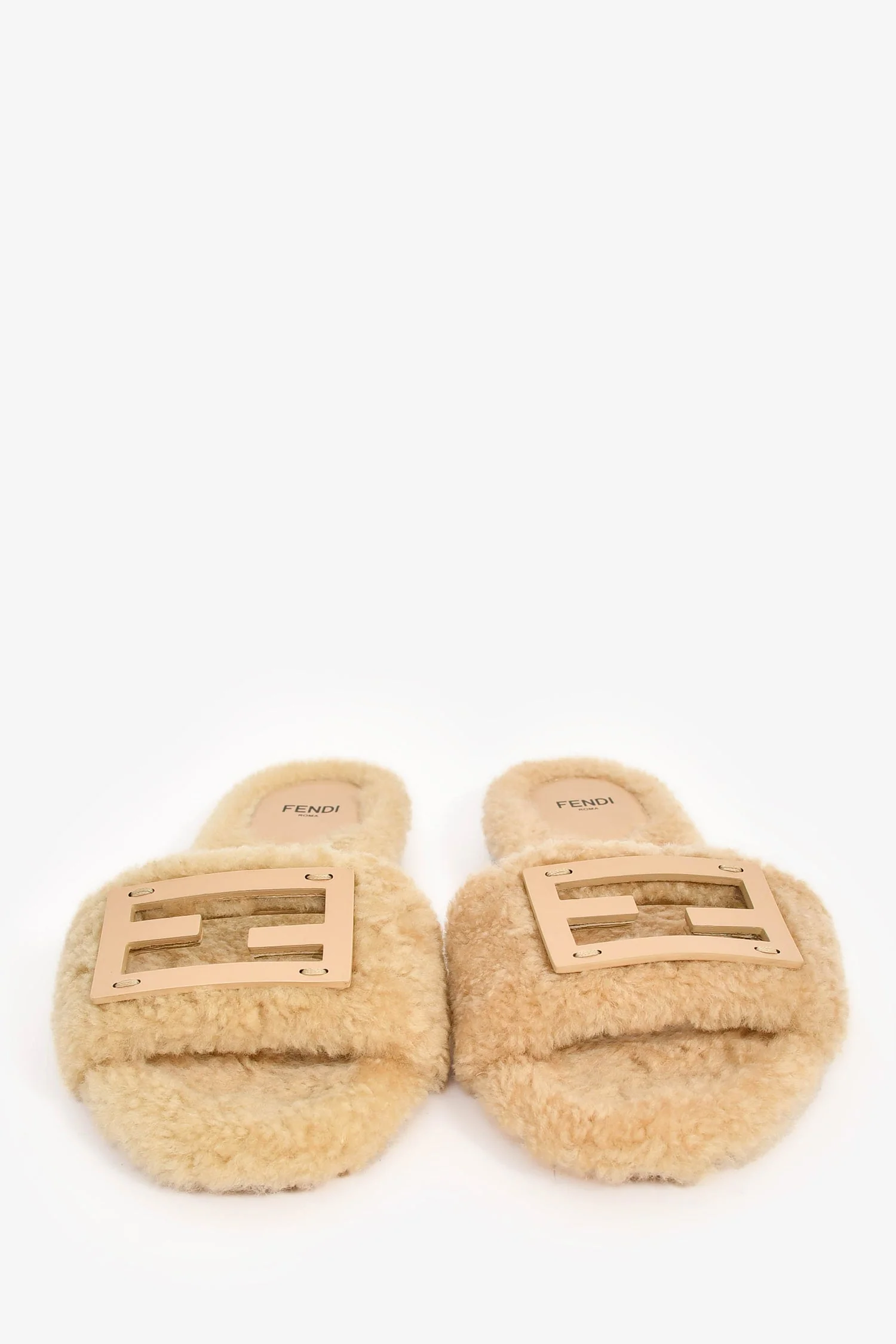 Fendi Cream Shearling Slides Size 38 - Image 3