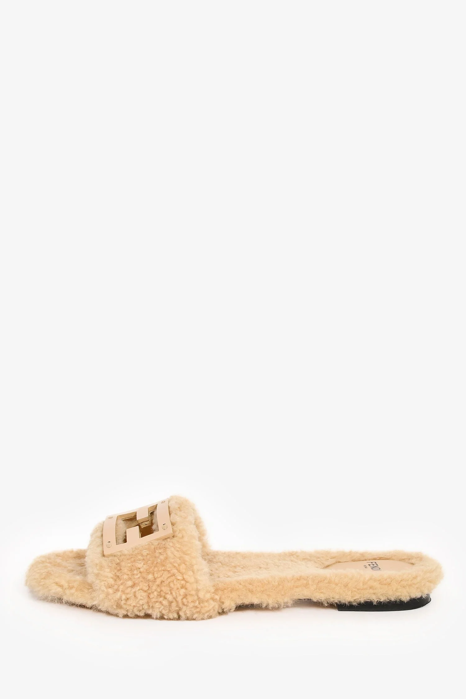 Fendi Cream Shearling Slides Size 38 - Image 4