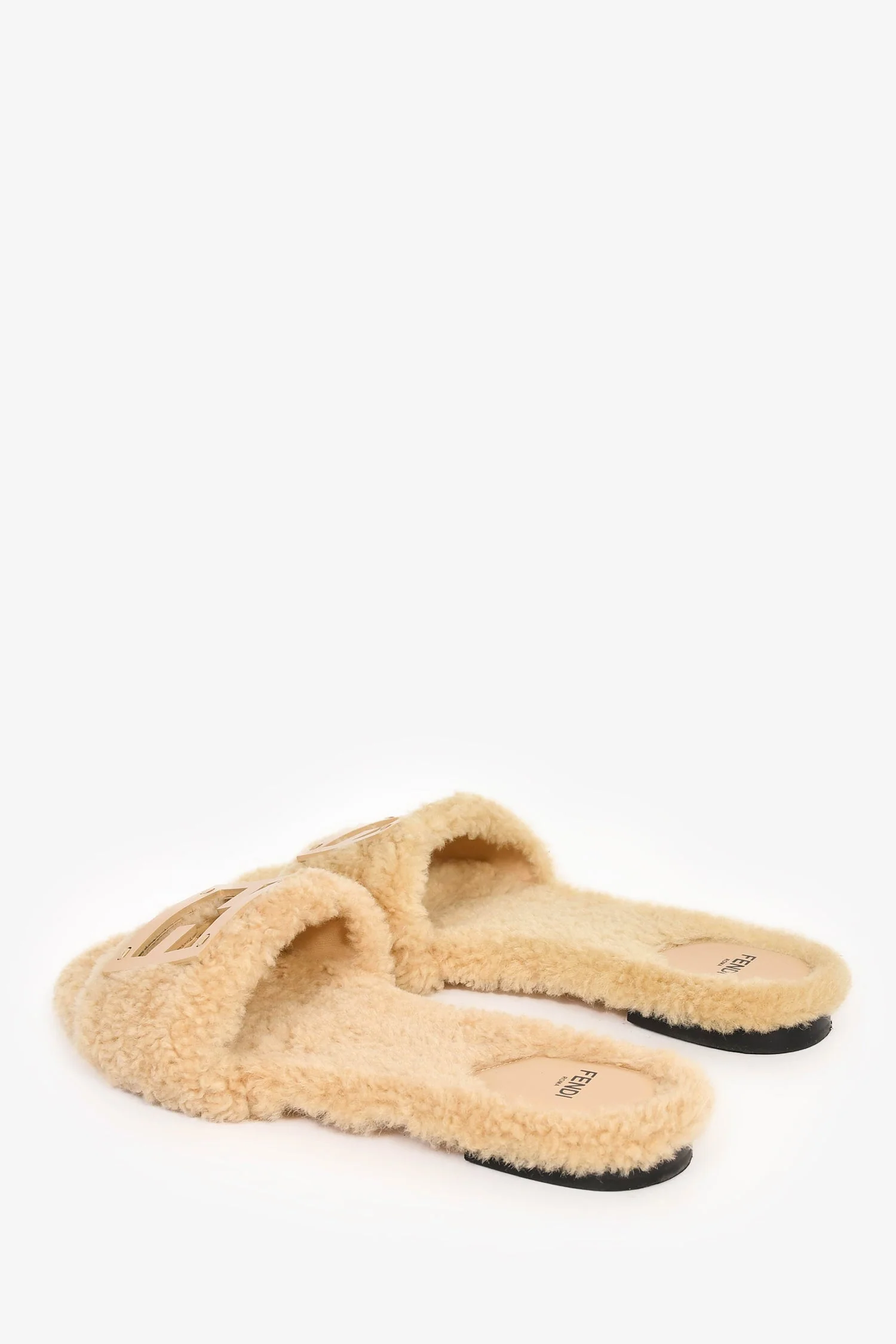 Fendi Cream Shearling Slides Size 38 - Image 5
