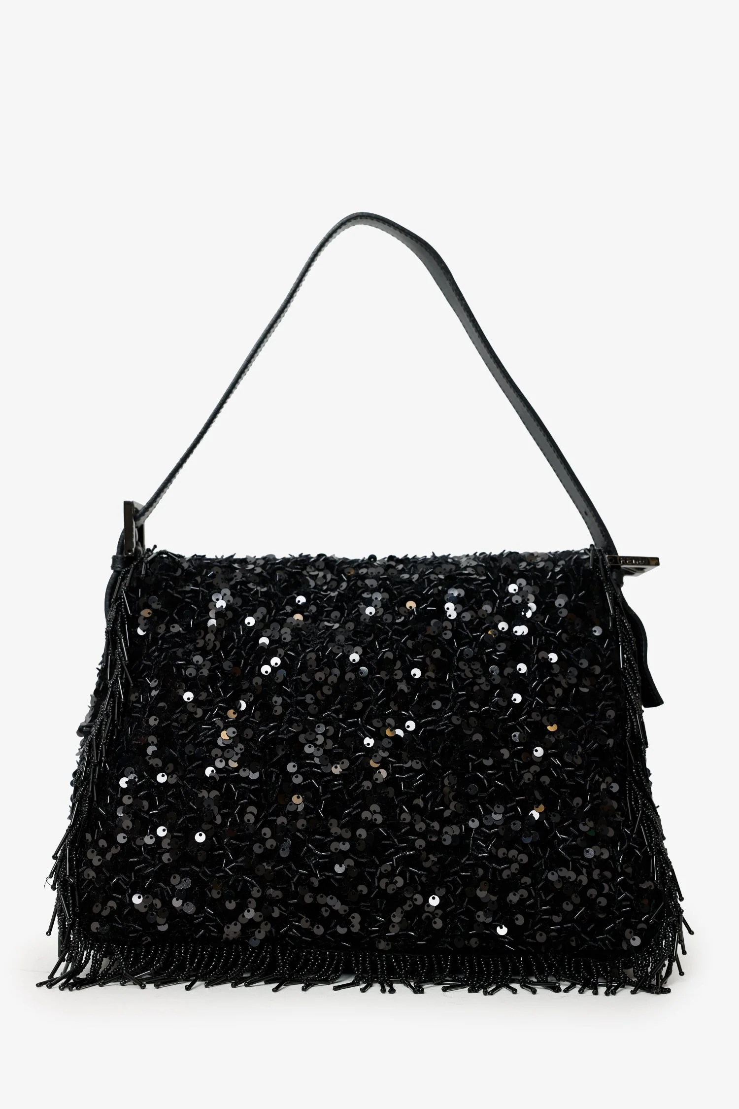 Fendi Limited Edition (1/30) Black Sequin Beaded Fringed Mama Baguette Shoulder Bag - Image 3