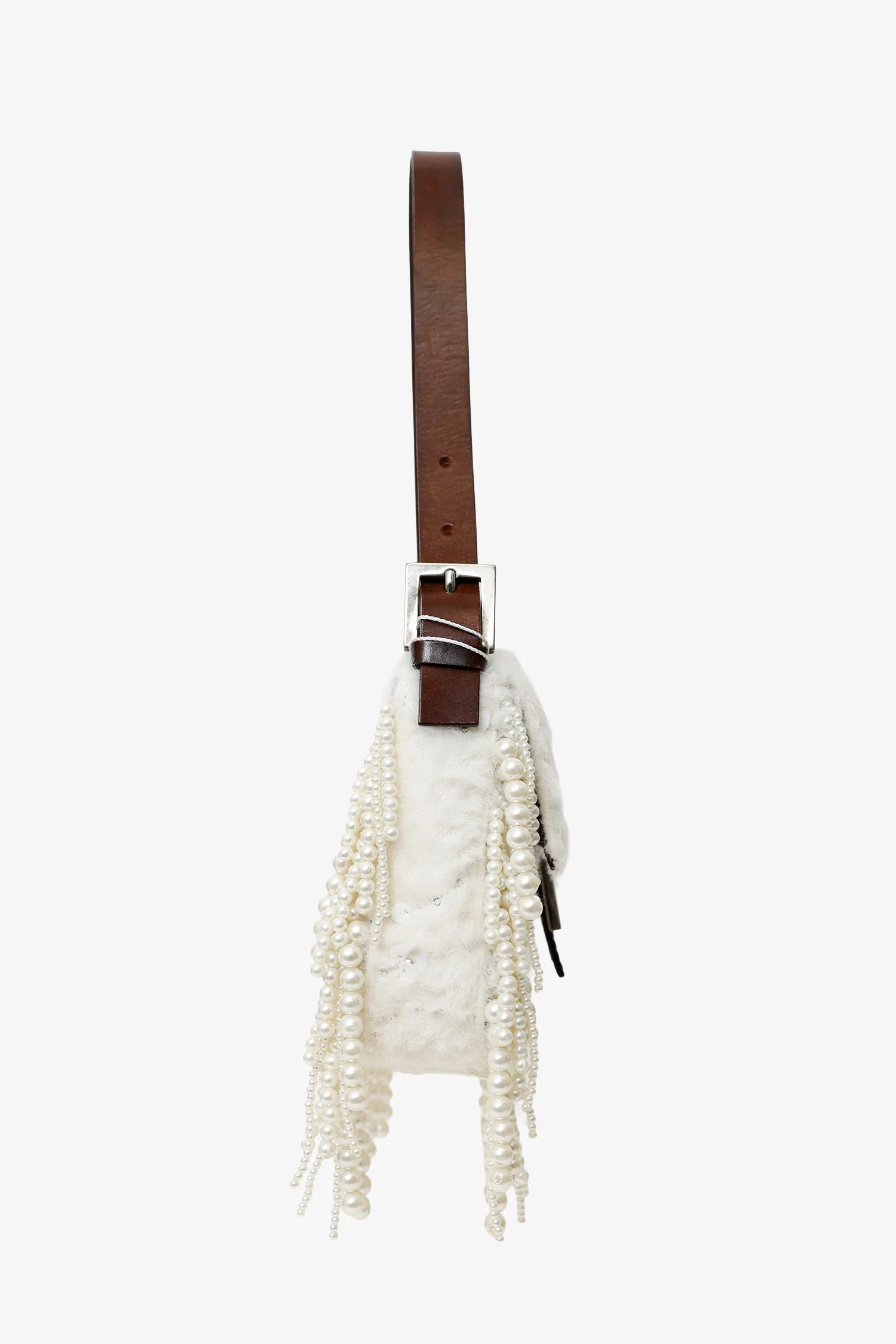 Fendi Limited Edition (1/30) White Fur Beaded Sequin Pearl Fringed Baguette Shoulder Bag - Image 4