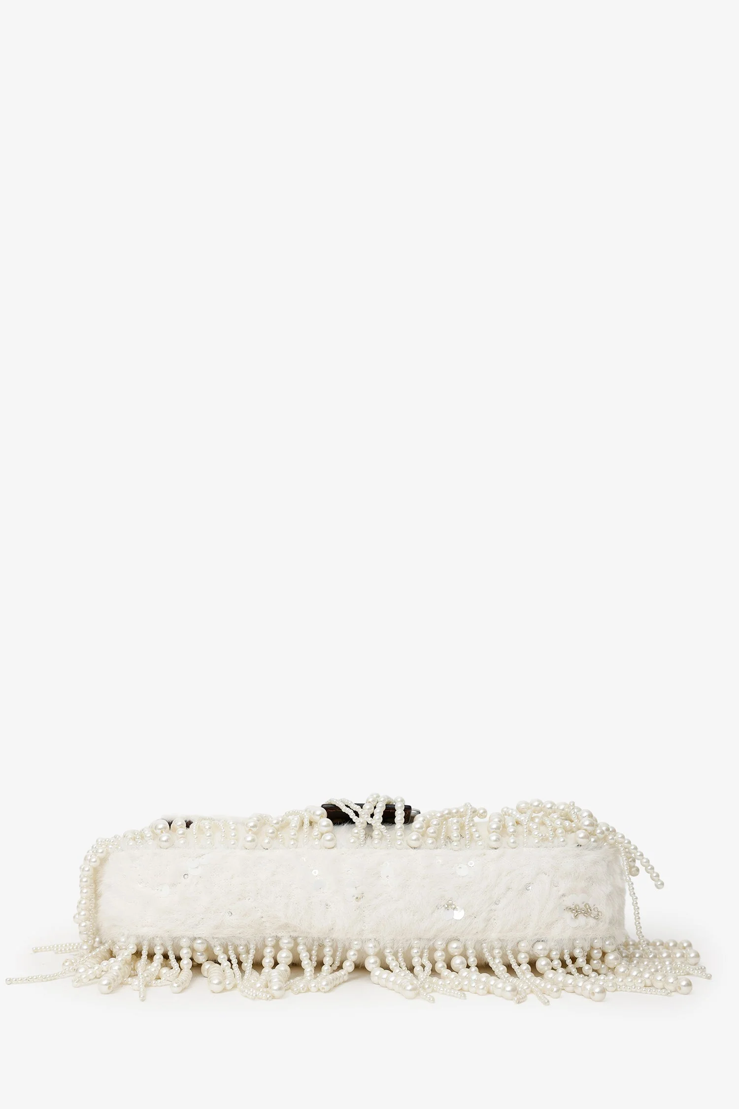 Fendi Limited Edition (1/30) White Fur Beaded Sequin Pearl Fringed Baguette Shoulder Bag - Image 5