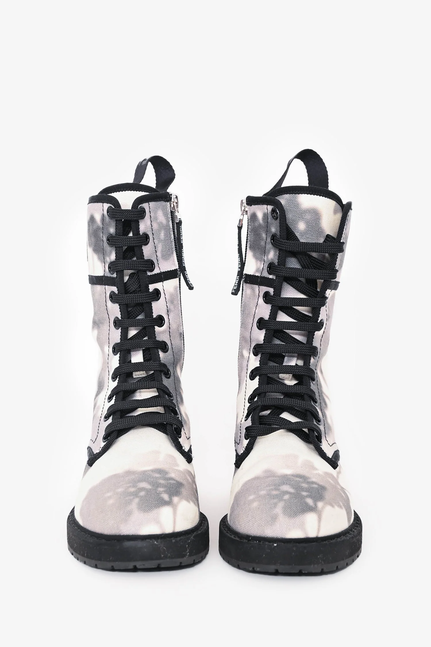 Fendi White/Grey Canvas Printed Combat Boots Size 36 - Image 3