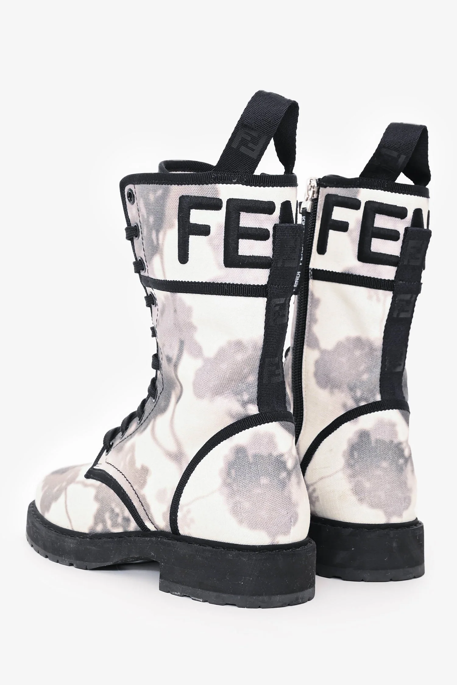 Fendi White/Grey Canvas Printed Combat Boots Size 36 - Image 4