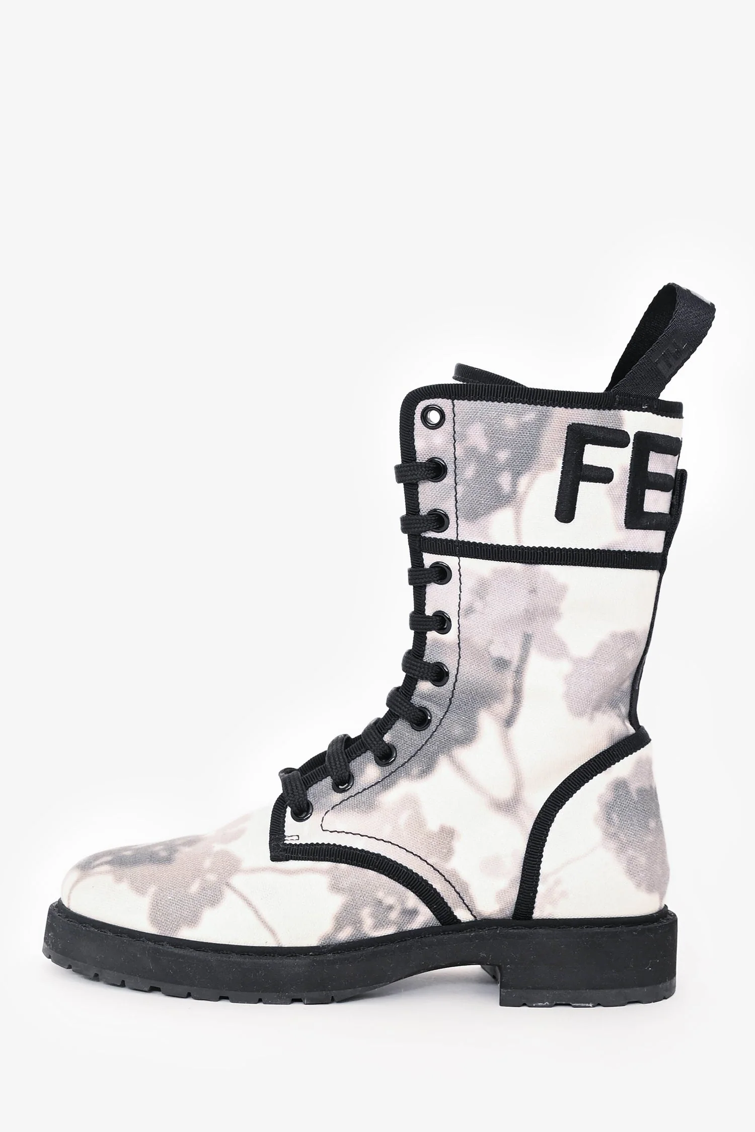 Fendi White/Grey Canvas Printed Combat Boots Size 36 - Image 5