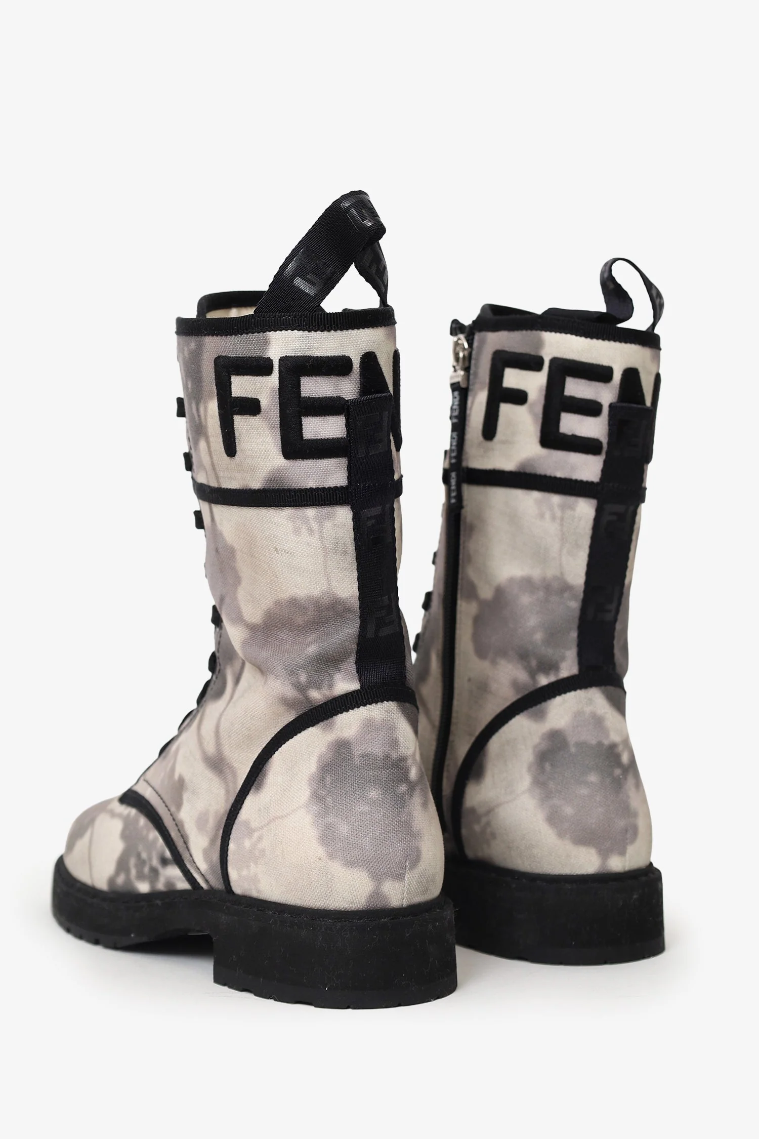Fendi White/Grey Canvas Printed Combat Boots Size 39.5 - Image 4