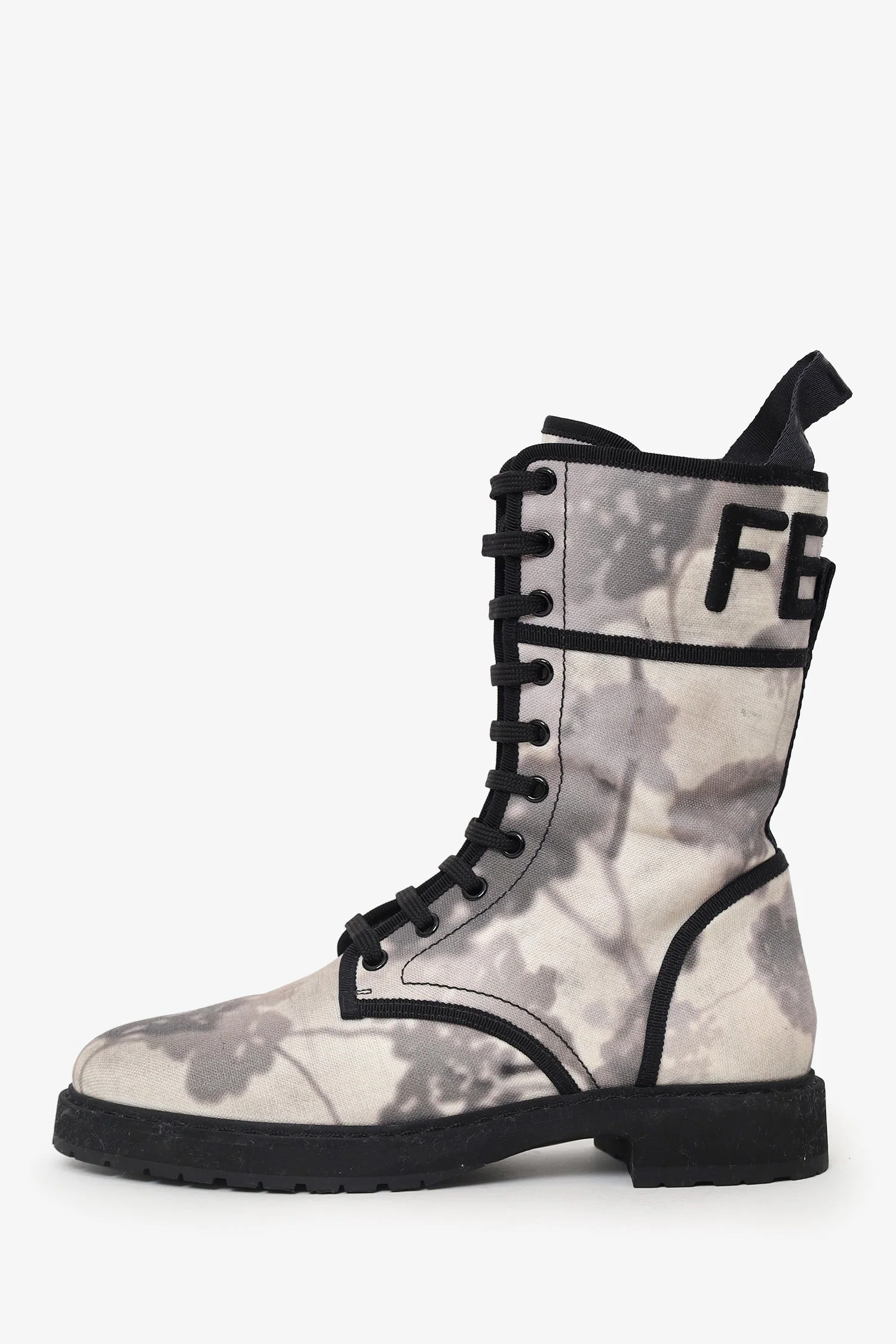 Fendi White/Grey Canvas Printed Combat Boots Size 39.5 - Image 5