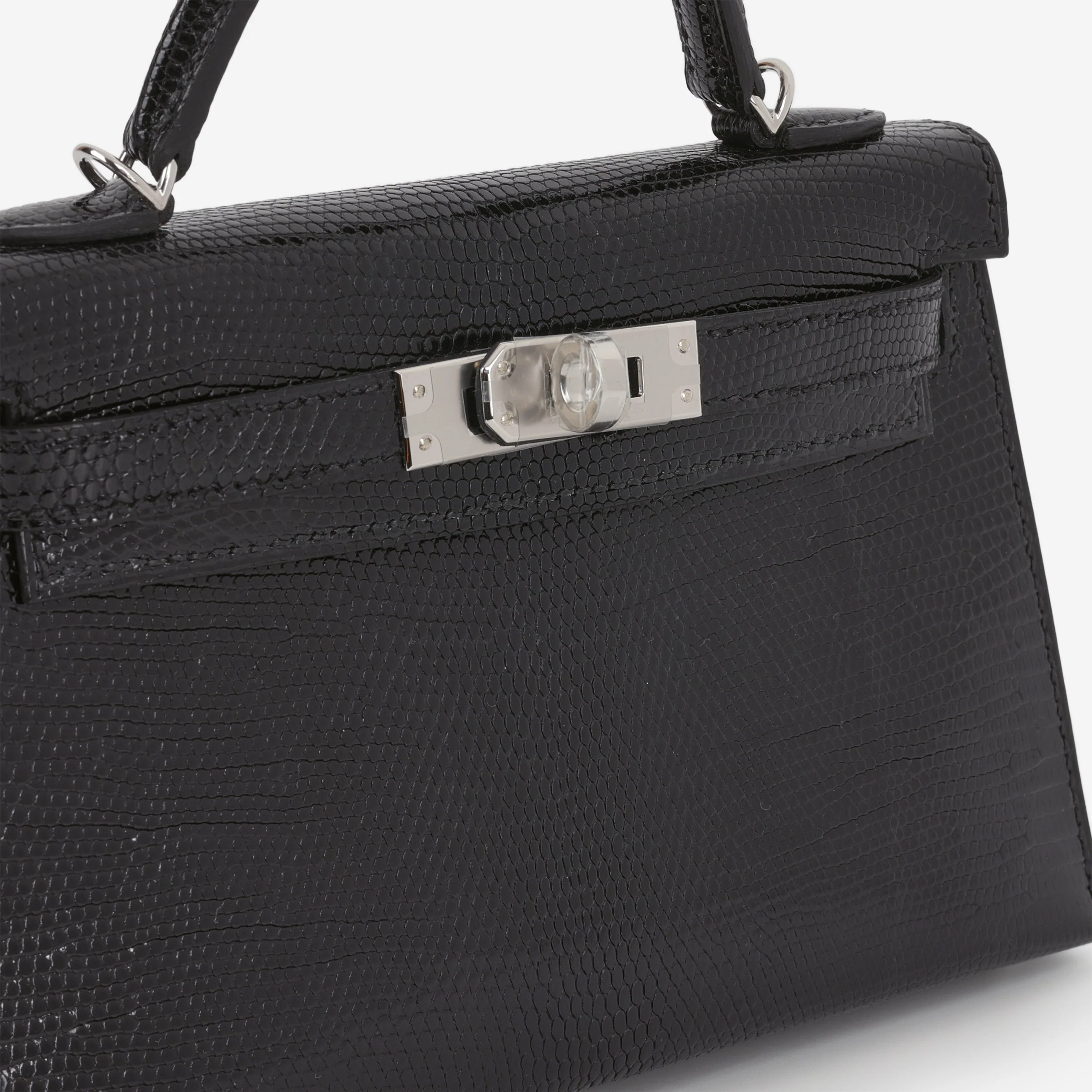 Hermès Mini Kelly - Black Salvator Lizard Lisse | Palladium Hardware - Image 11
