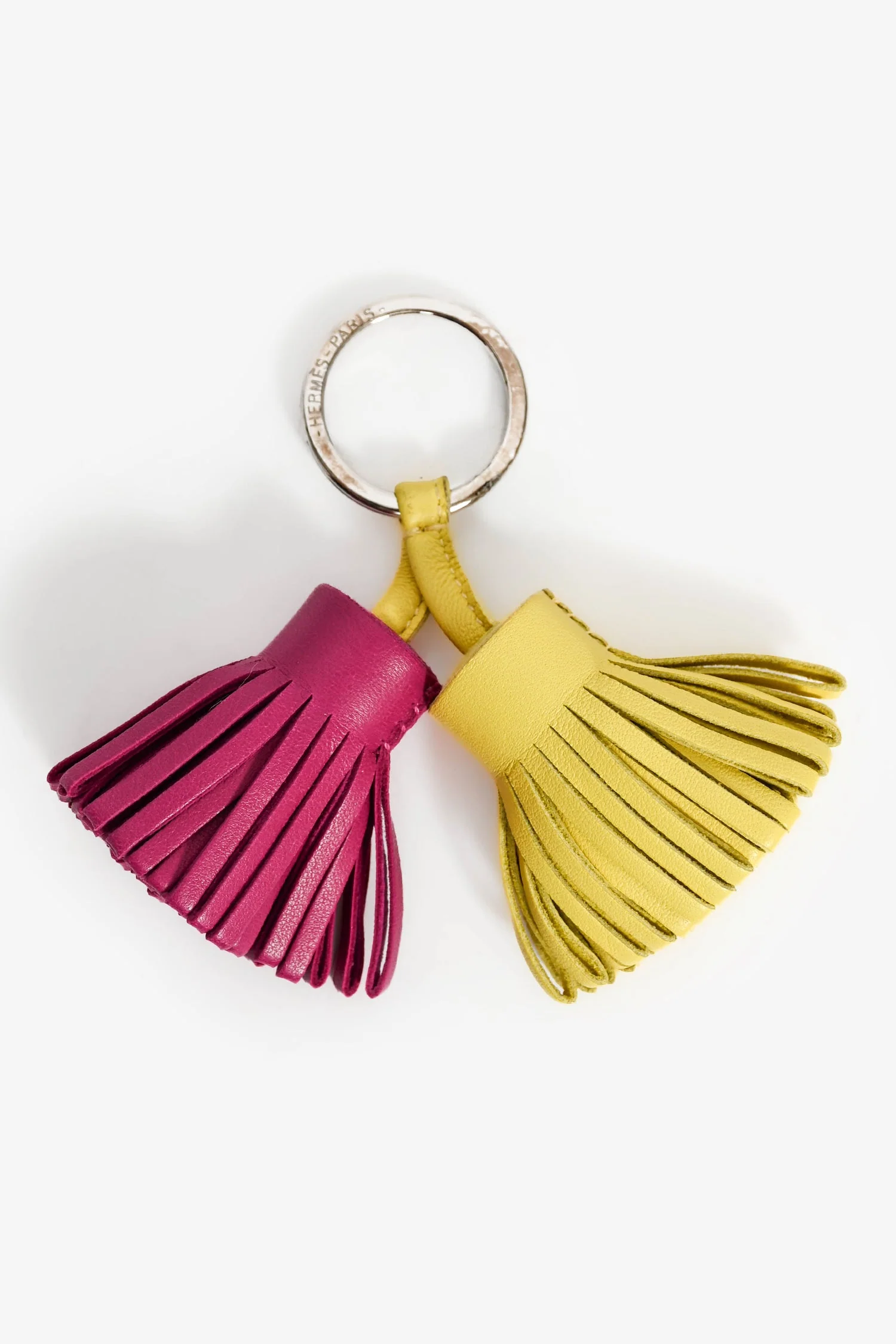 Hermès Purple/Lime Green Lambskin Leather Bicolour Carmen Uno-Dos Key Ring - Image 3