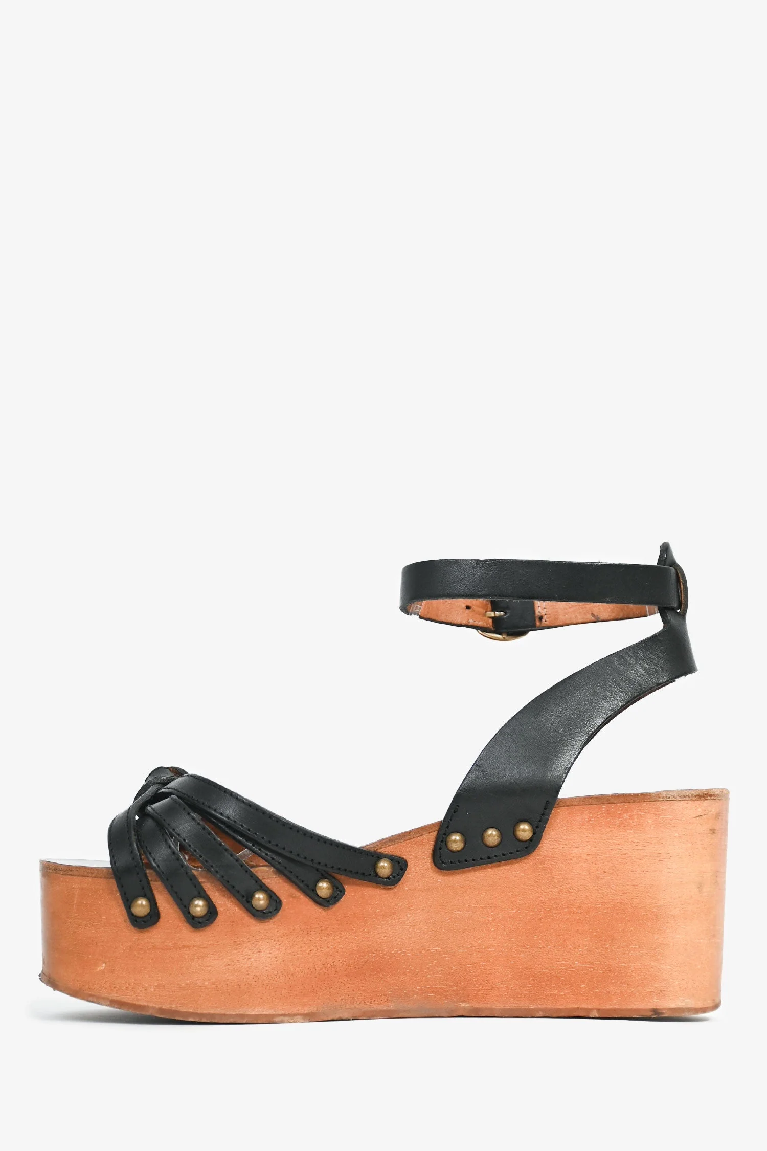 Isabel Marant Etoile Black Leather Wooden Platform Sandals Size 36 - Image 4