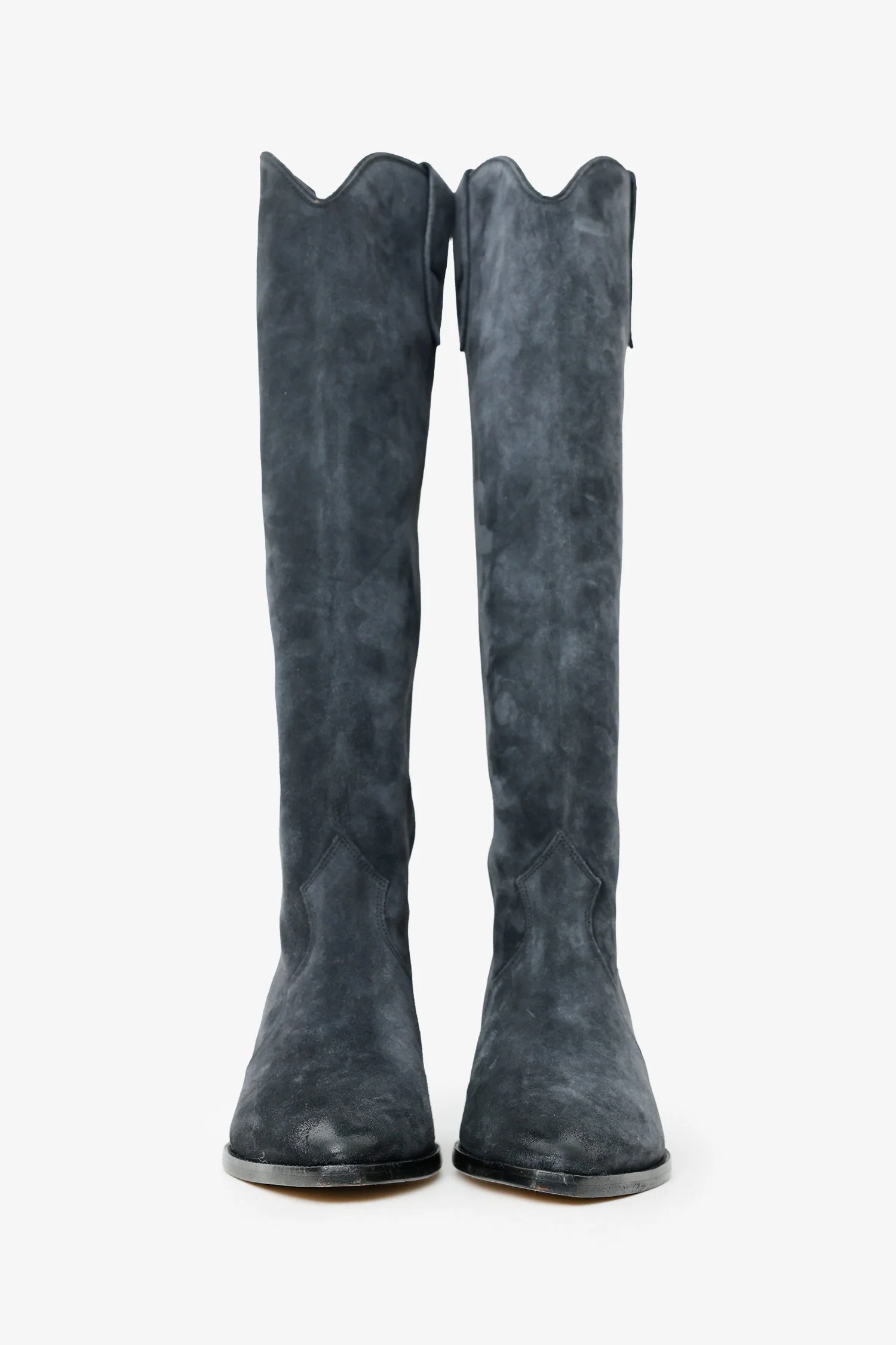 Isabel Marant Grey Suede Knee High Cowboy Boots Size 37 - Image 3