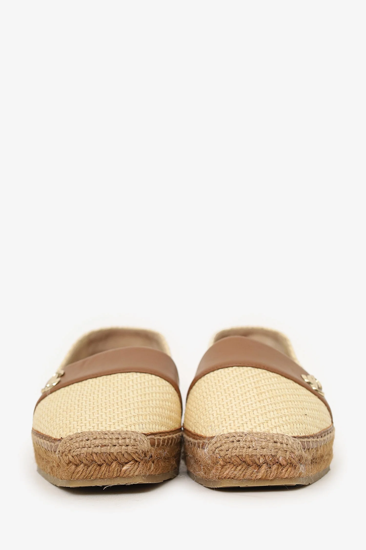 Jimmy Choo Beige/Brown Raffia And Leather Espadrille Flats Size 36.5 - Image 3