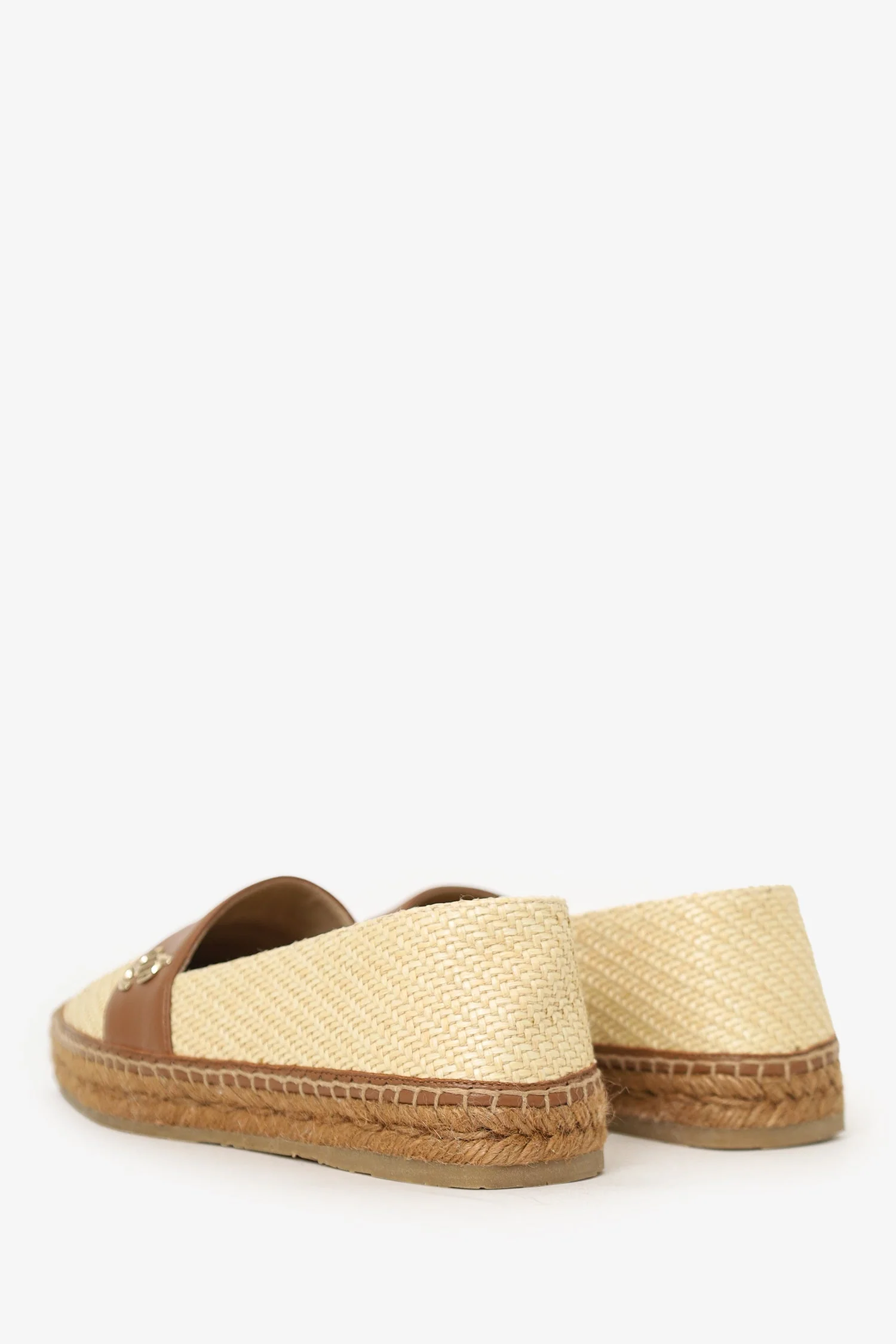 Jimmy Choo Beige/Brown Raffia And Leather Espadrille Flats Size 36.5 - Image 4