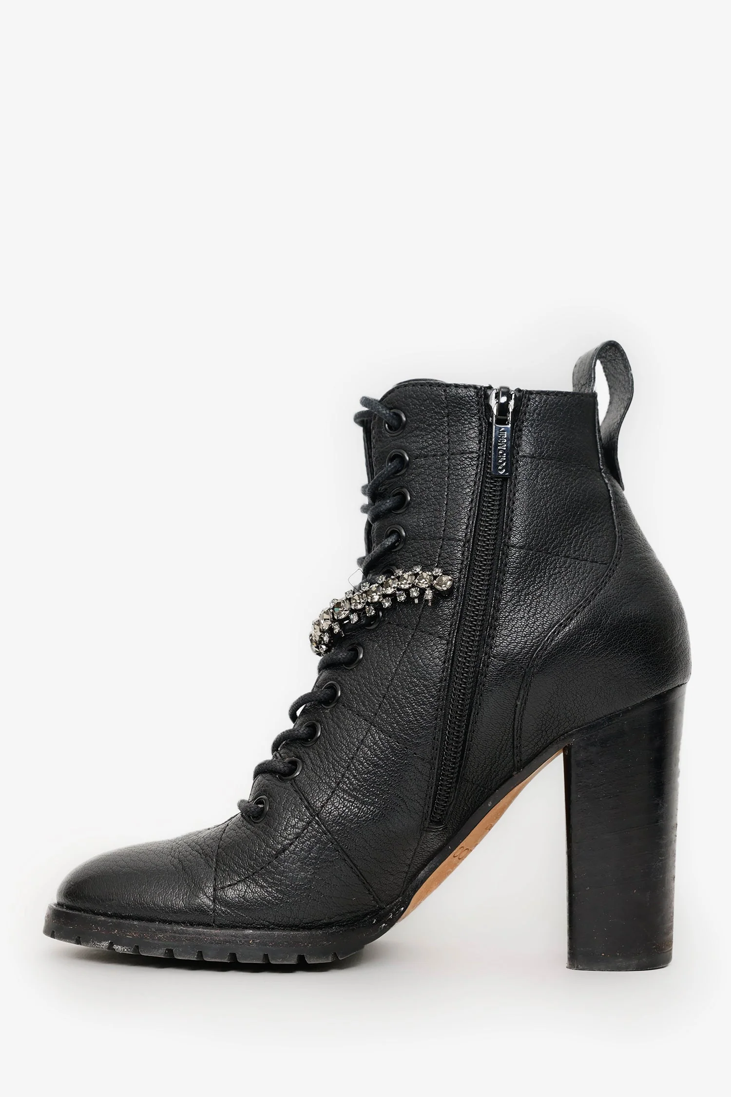 Jimmy Choo Black Leather Jewel 'Cruz' Combat Boots Size 37 - Image 4