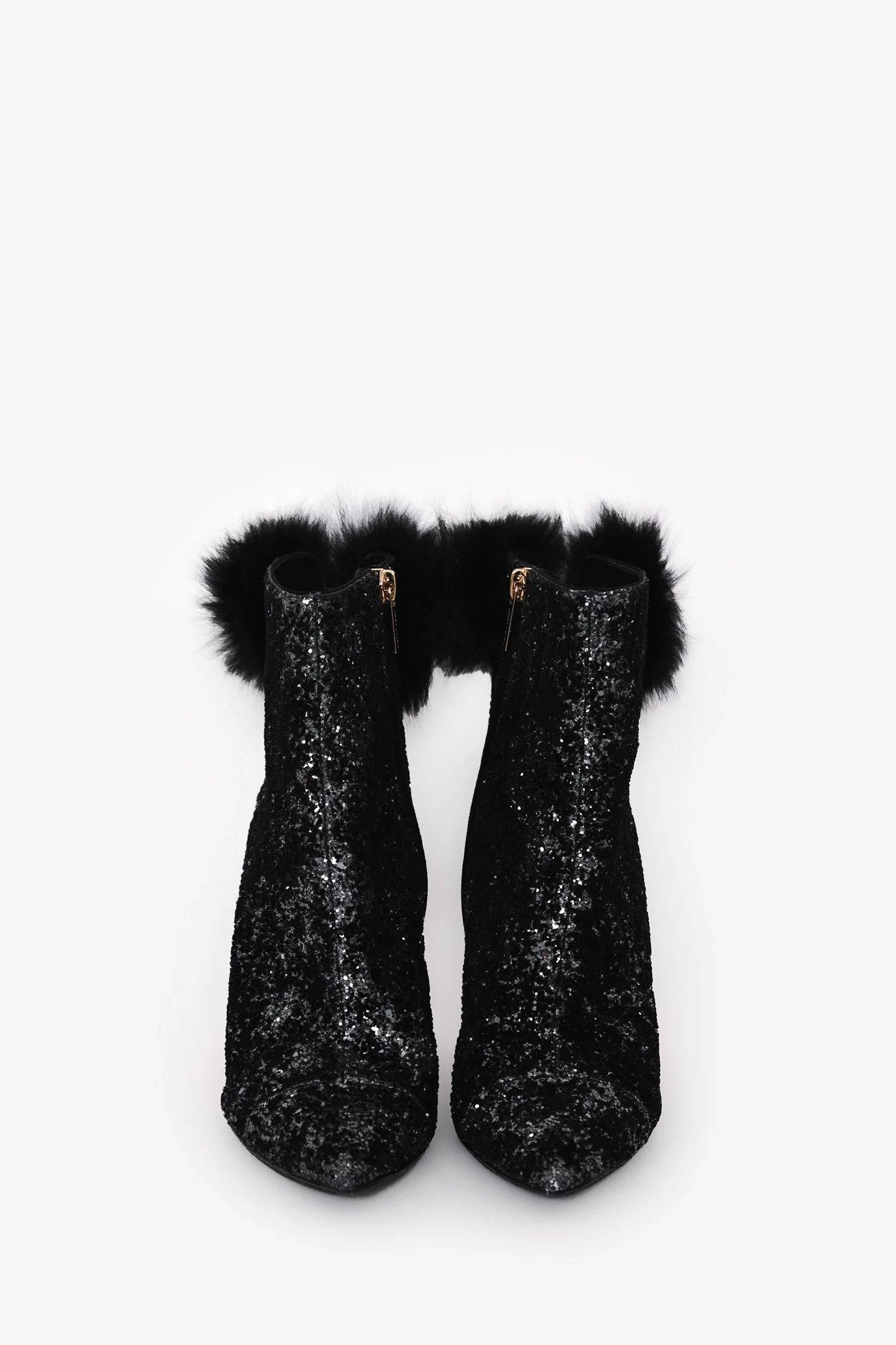 Jimmy Choo Black Tesler Glittered Fur-Trim Ankle Boots Size 36.5 - Image 3