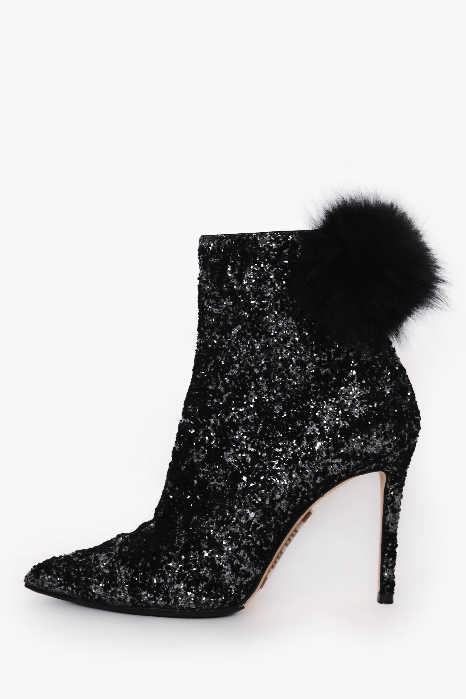 Jimmy Choo Black Tesler Glittered Fur-Trim Ankle Boots Size 36.5 - Image 4