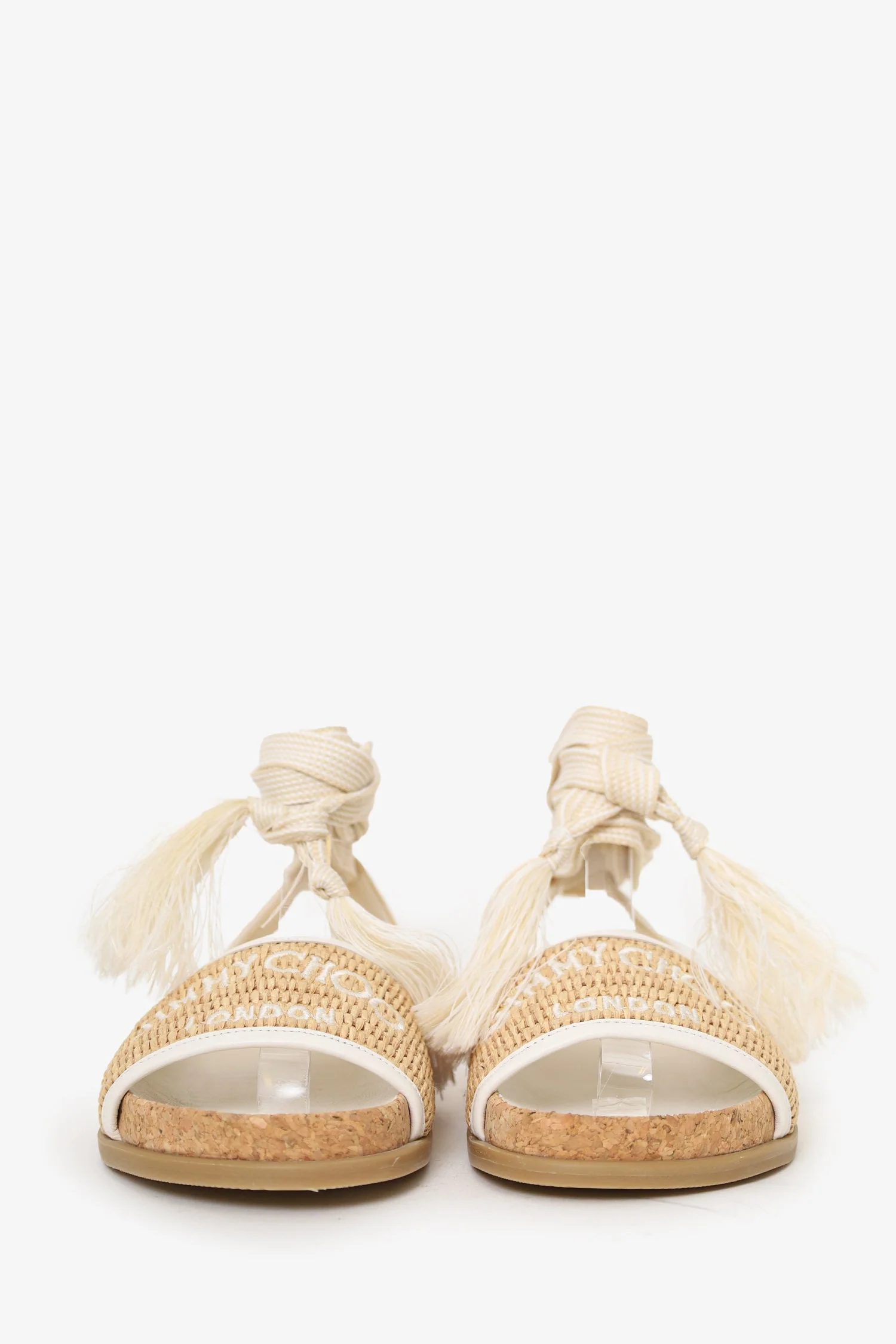 Jimmy Choo Natural Embroidered Raffia Sandals Size 35.5 - Image 3