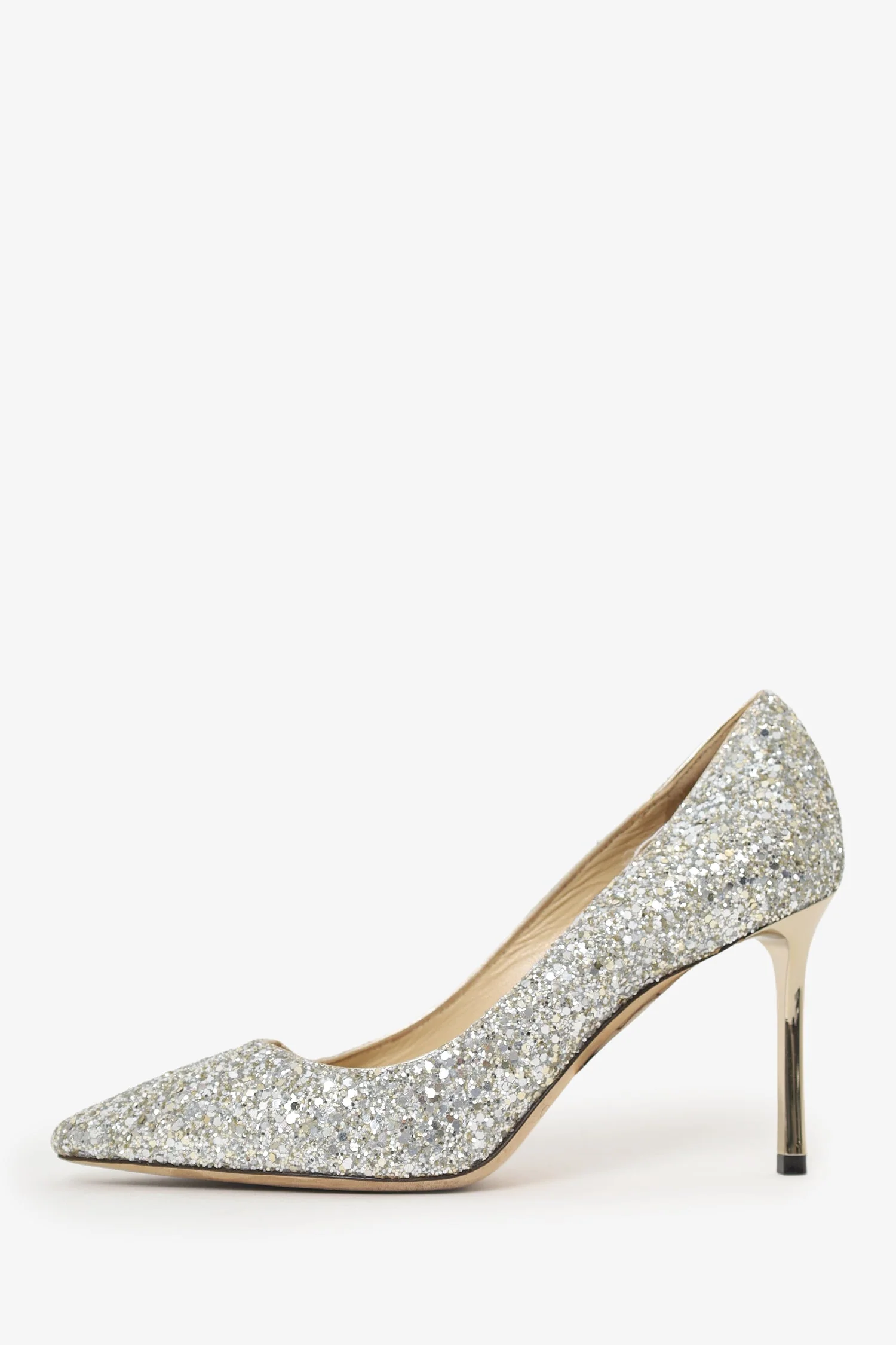 Jimmy Choo Silver Sequin Heels Size 36.5 - Image 4