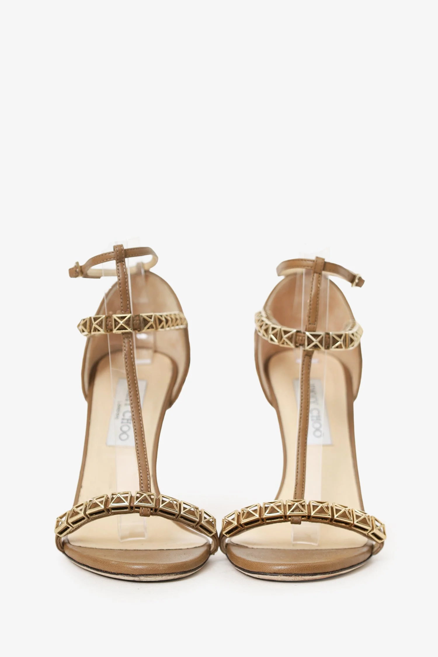 Jimmy Choo Taupe Leopard Print Leather/Pony Hair T-Strap Sandals Size 38 - Image 3