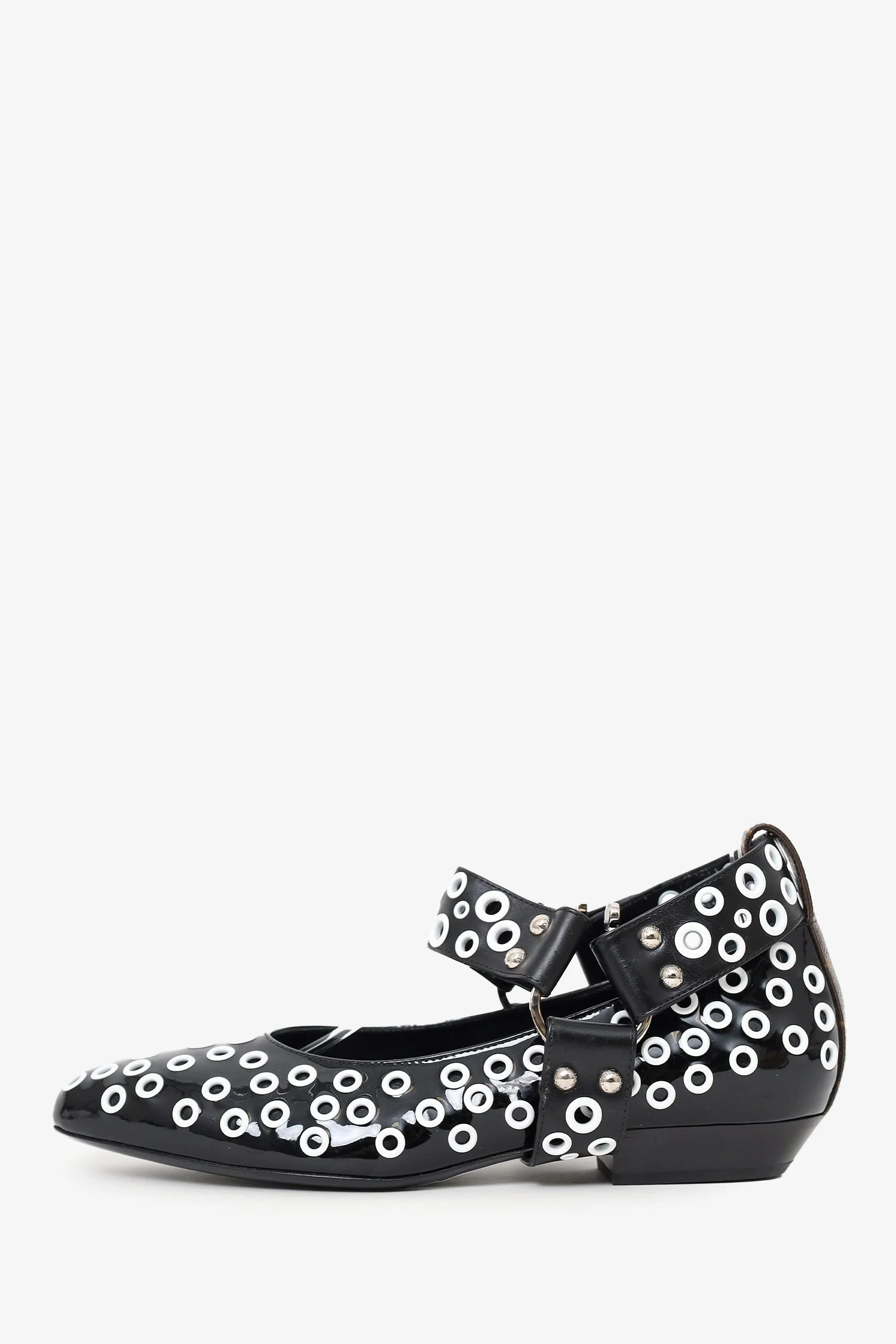 Louis Vuitton Black/White Patent Eyelet Ballet Flats Size 38.5 - Image 5