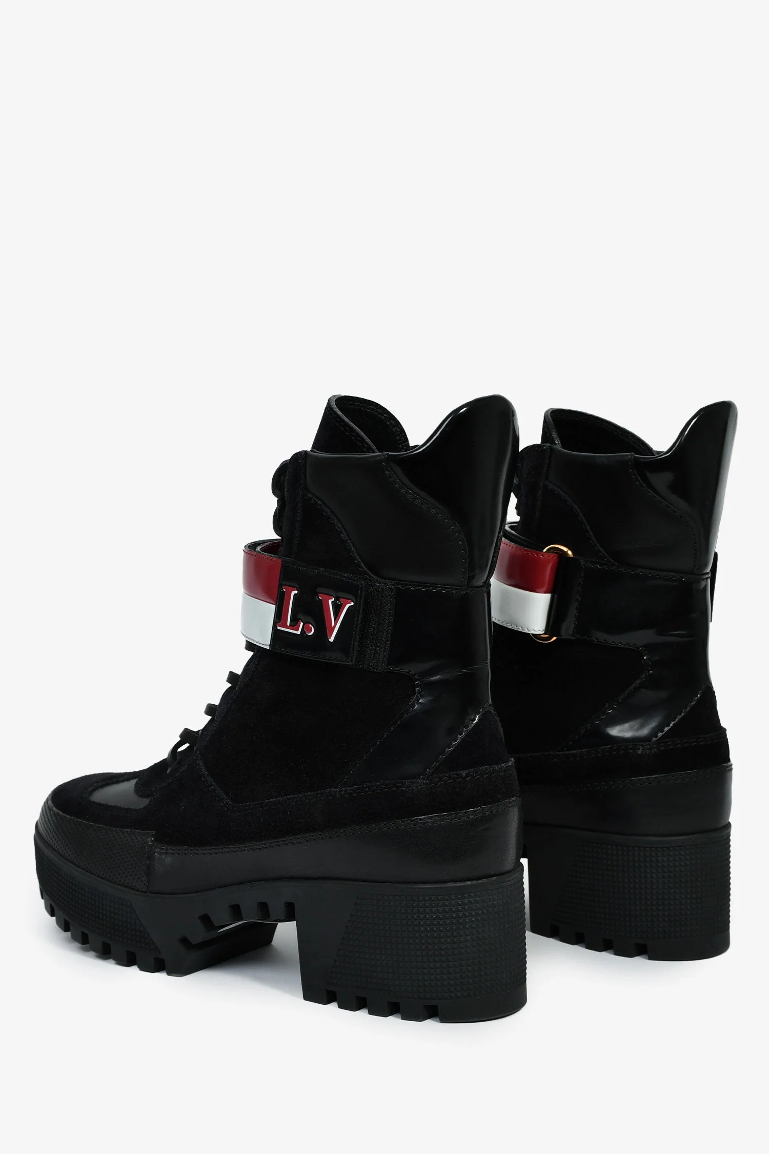 Louis Vuitton Blue/Black Leather Monogram Laureate Boots Size 38 - Image 4