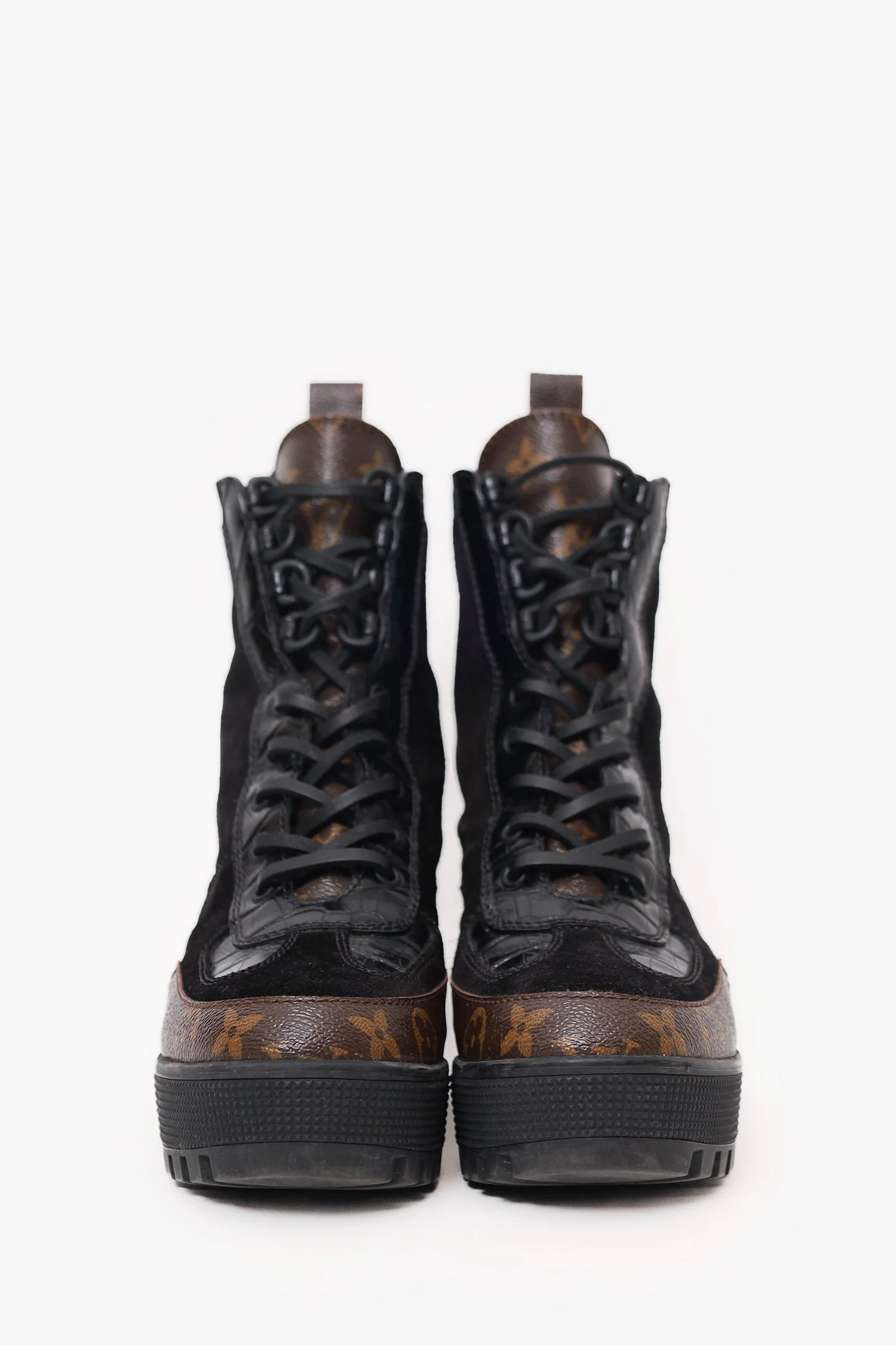 Louis Vuitton Monogram Suede Heeled Combat Boots Size 36.5 - Image 3