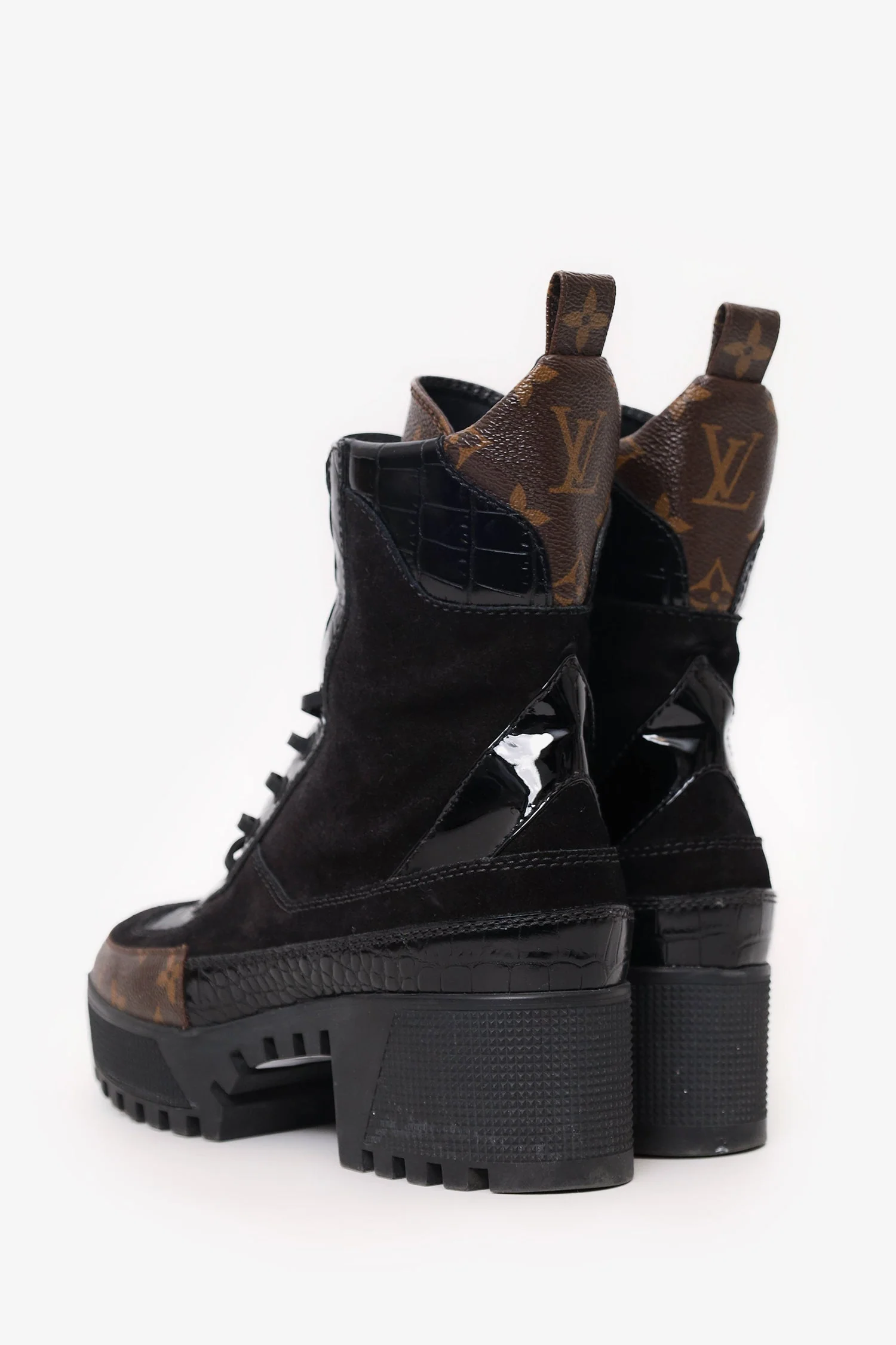 Louis Vuitton Monogram Suede Heeled Combat Boots Size 36.5 - Image 4