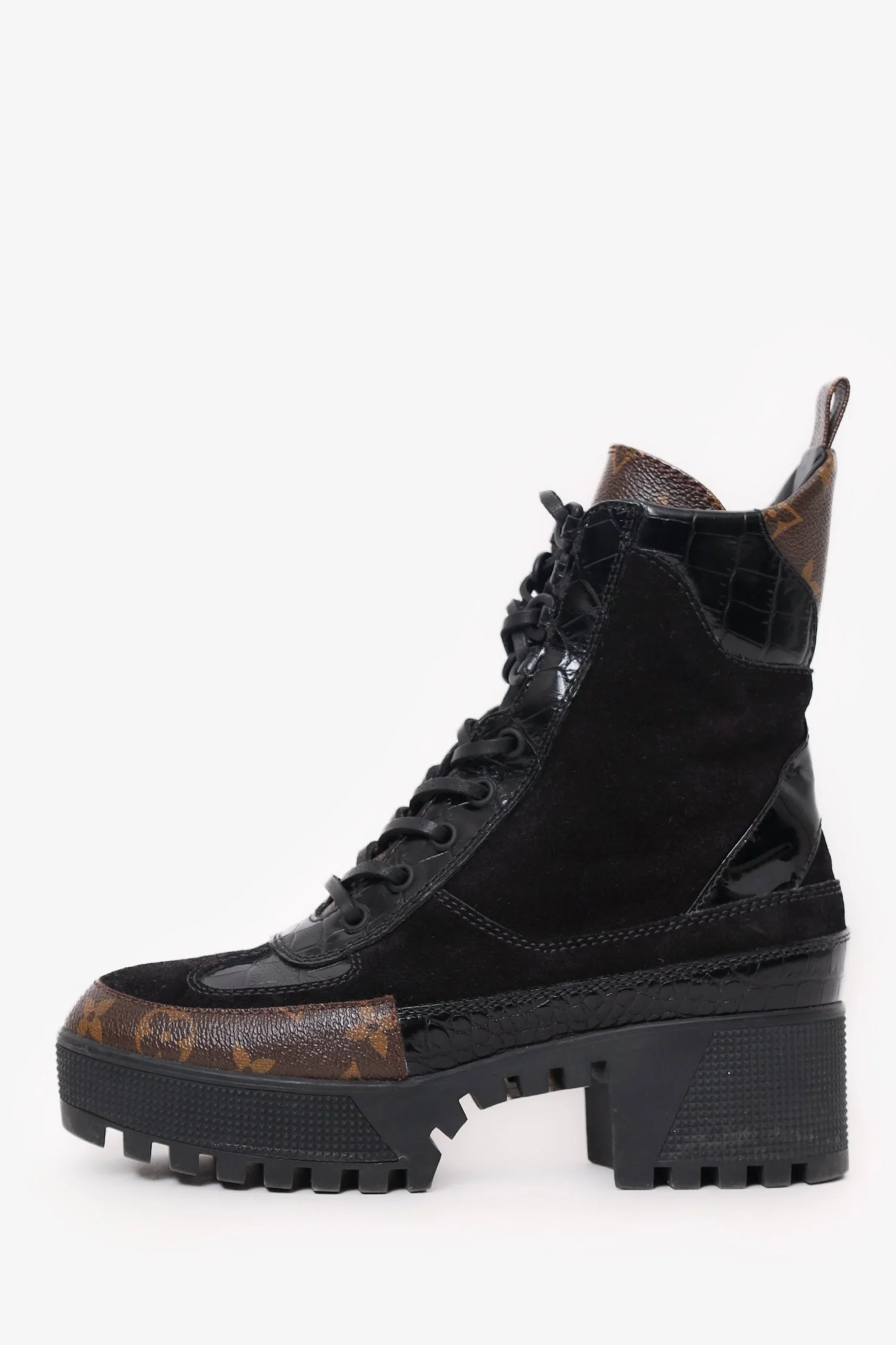 Louis Vuitton Monogram Suede Heeled Combat Boots Size 36.5 - Image 5