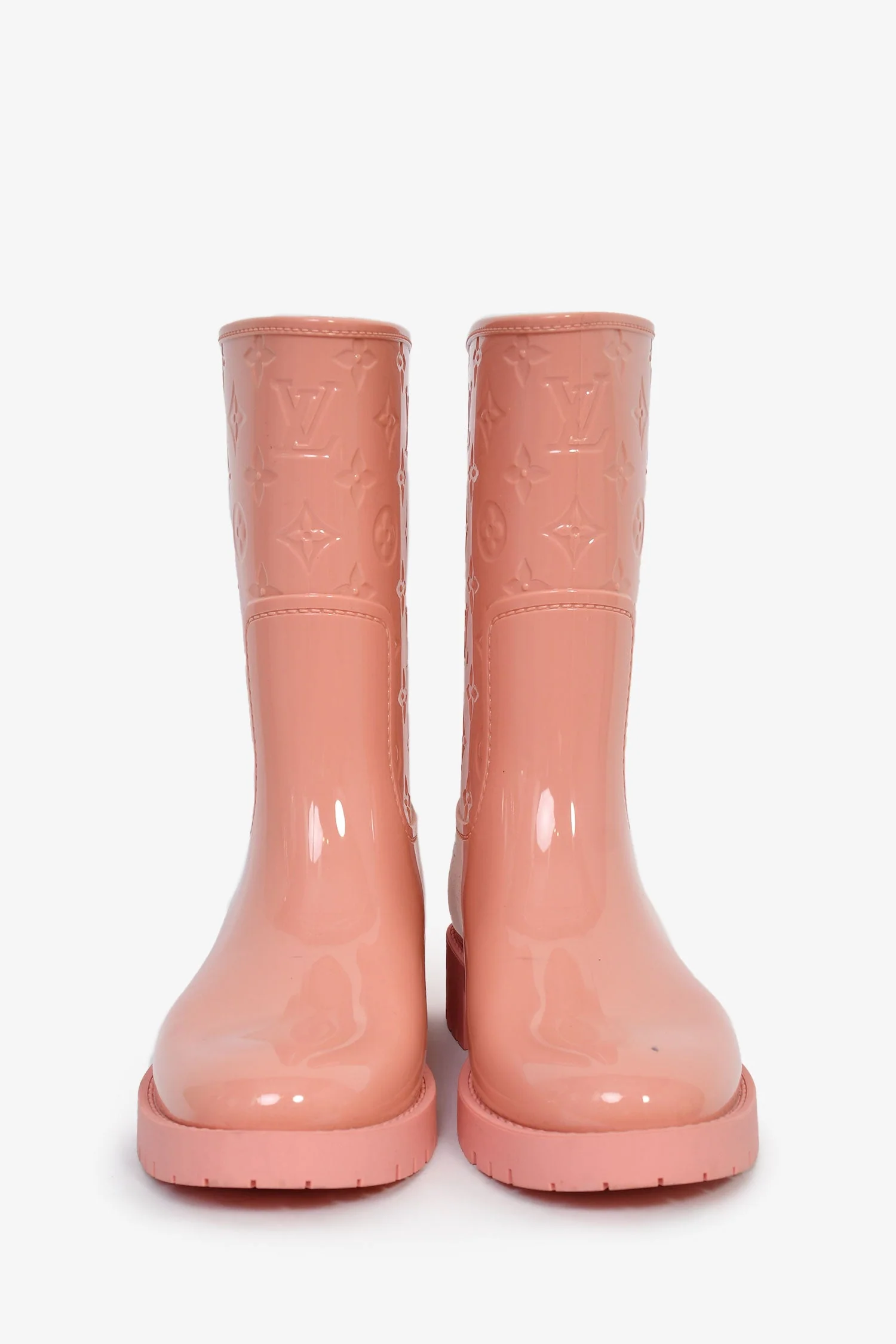Louis Vuitton Pink Rubber Monogram Embossed 'Drops Flat' Half Rain Boots Size 41 - Image 3