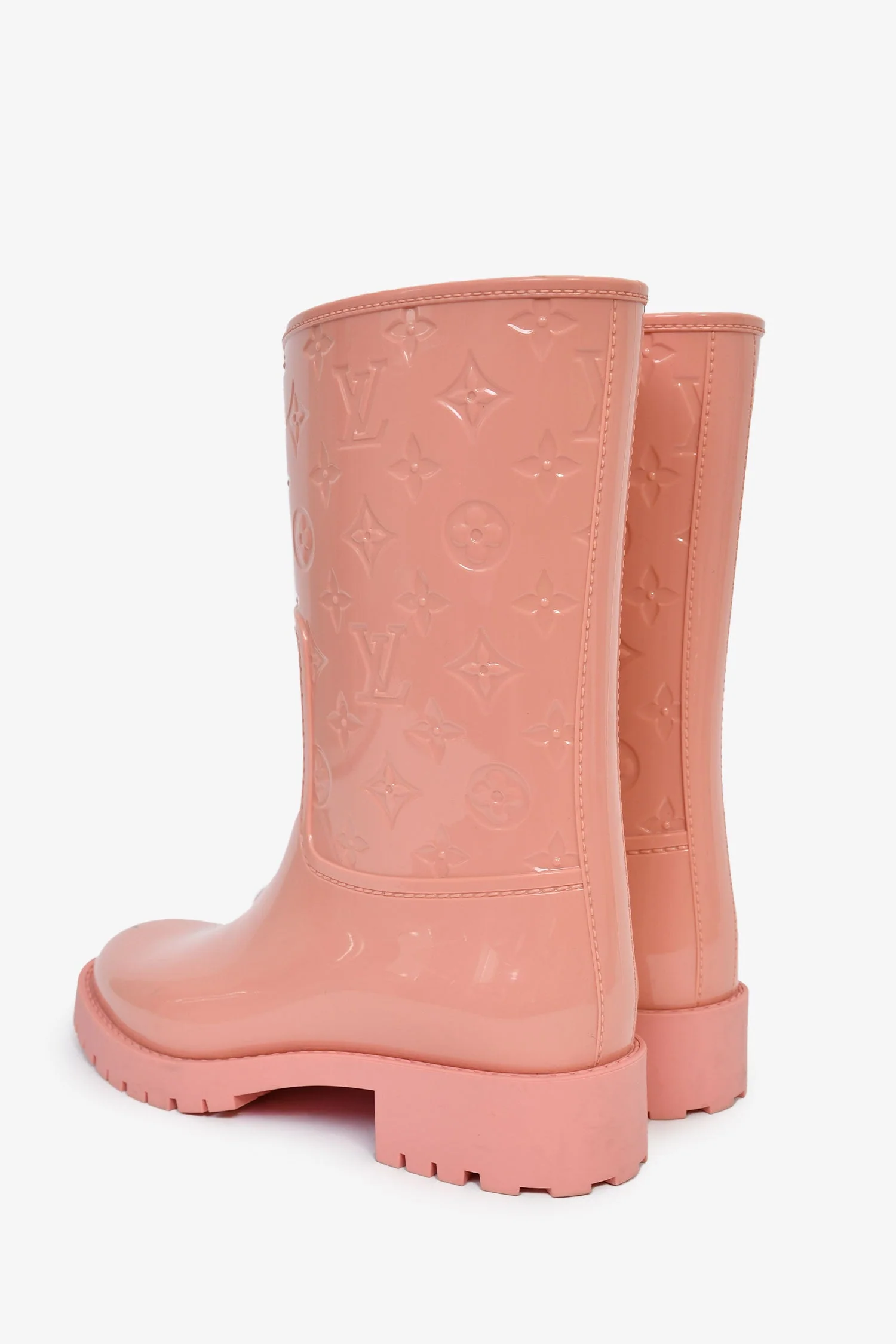 Louis Vuitton Pink Rubber Monogram Embossed 'Drops Flat' Half Rain Boots Size 41 - Image 4